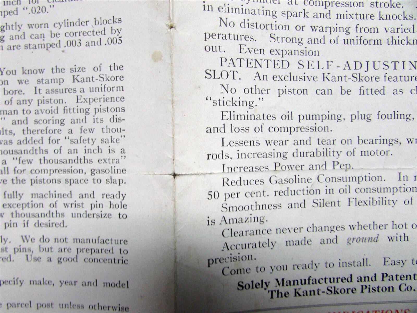 1921 Kant Skore Pistons Retail Pricing Lists Brochure