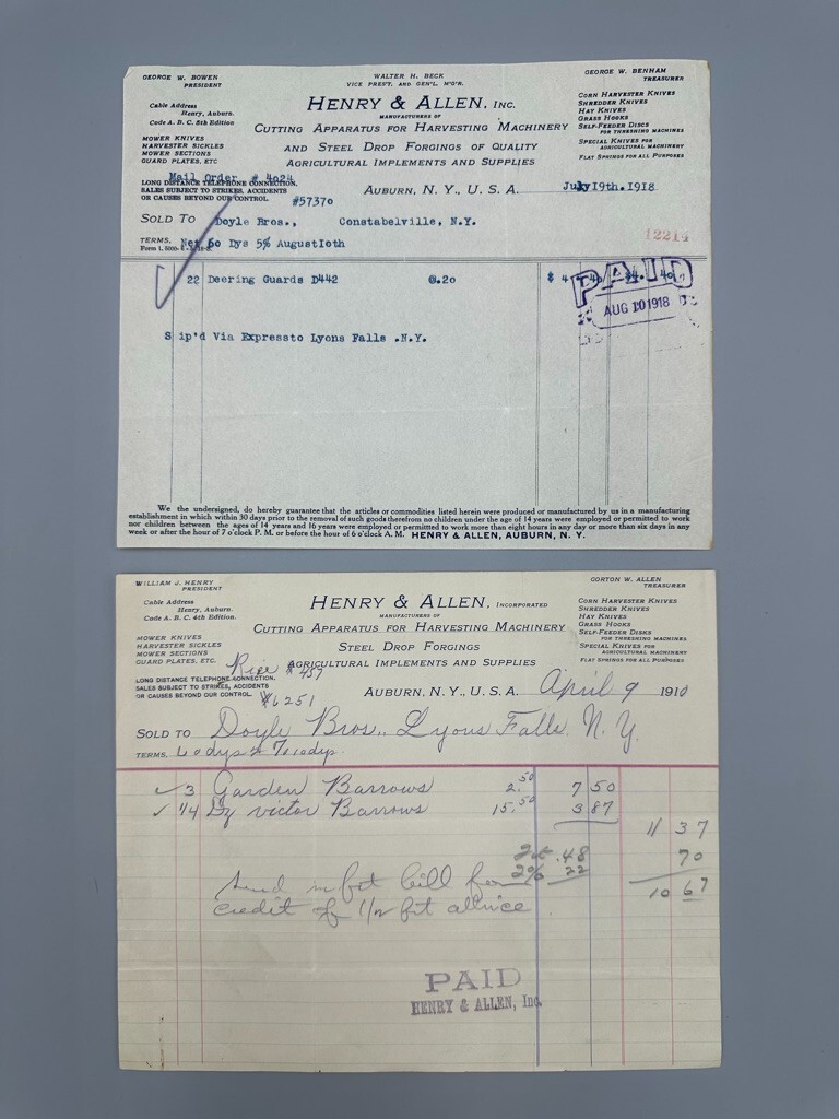 1936 HARVESTER Henry & Allen FARM IMPLEMENTS Advertising Letterhead AUBURN NY