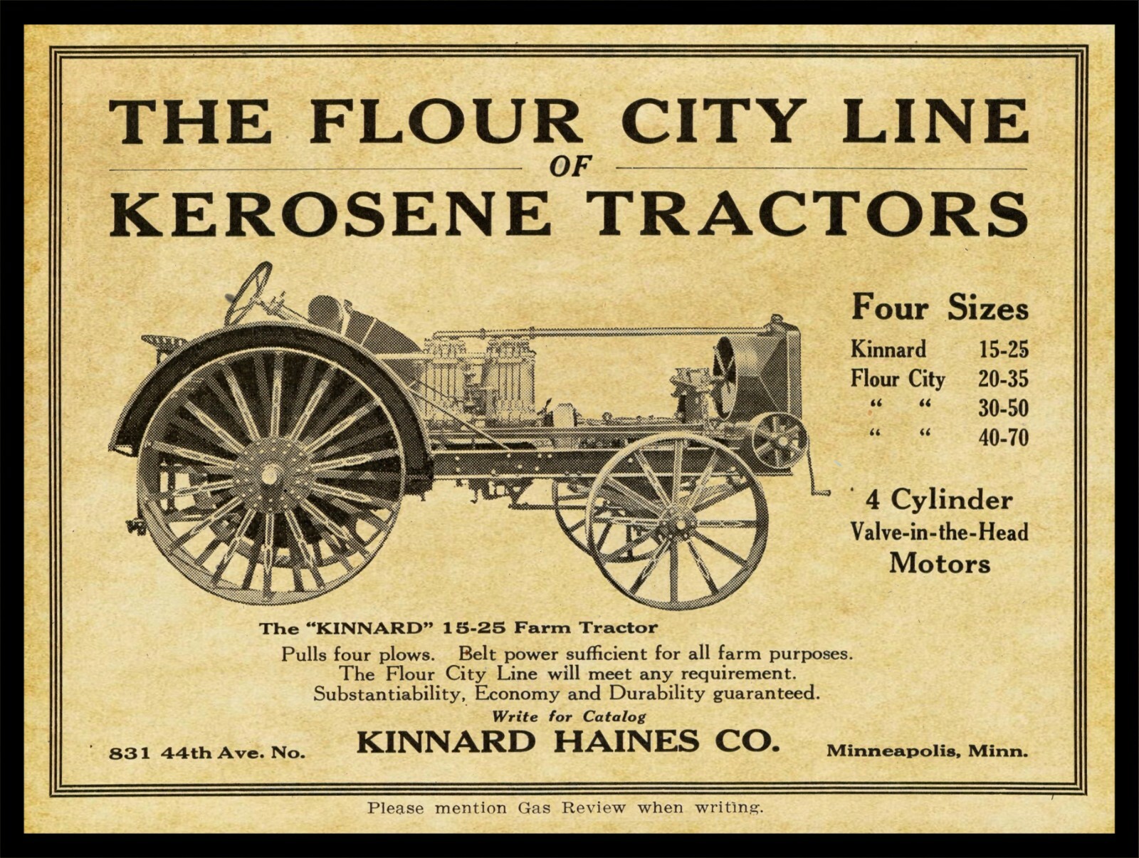1917 Kinnard Haynes New NEW Metal Sign: Flour City Tractors – Minneapolis, MN