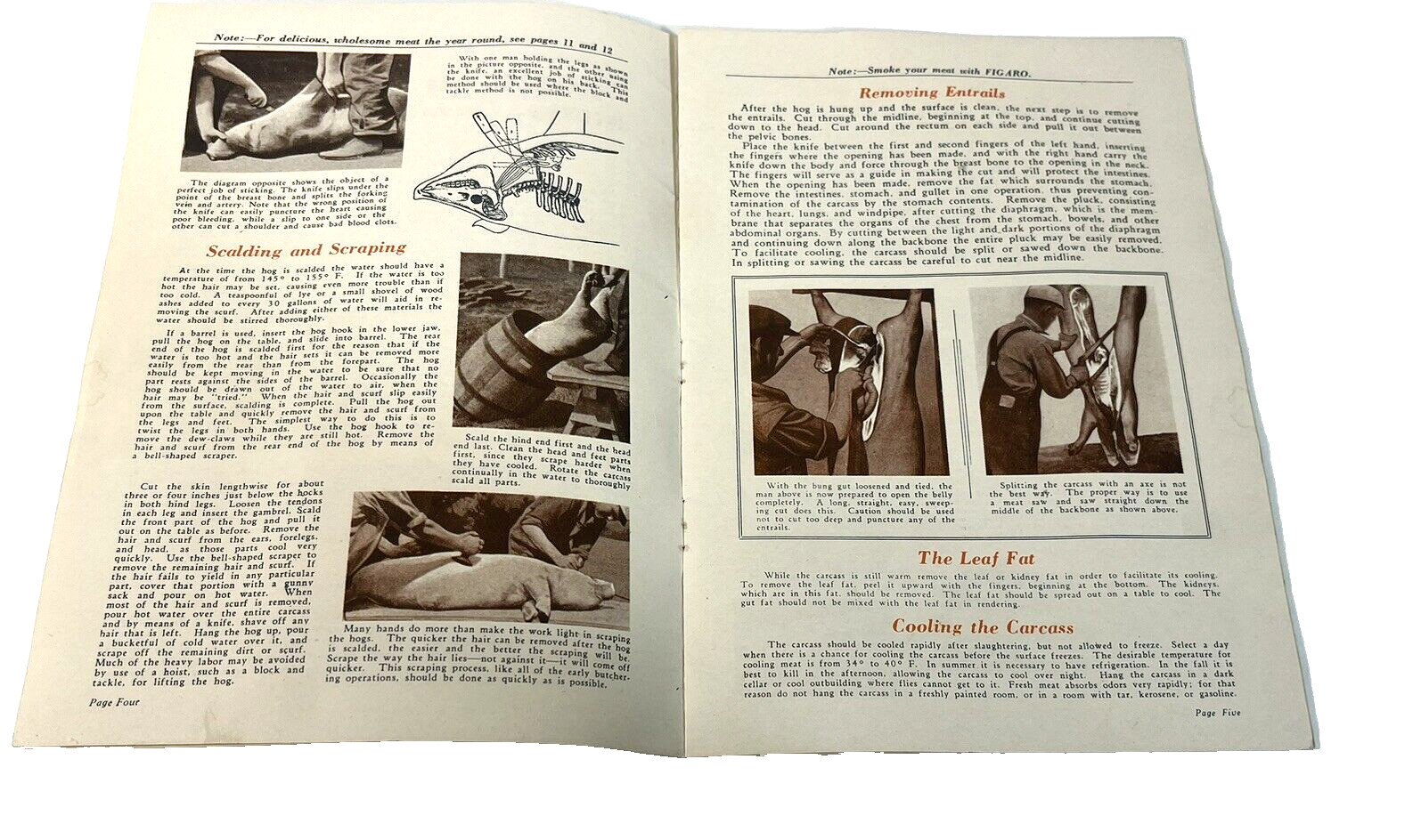 Figaro’s Message Booklet Butchering Pigs Curing Liquid Smoke Dallas TX 1930