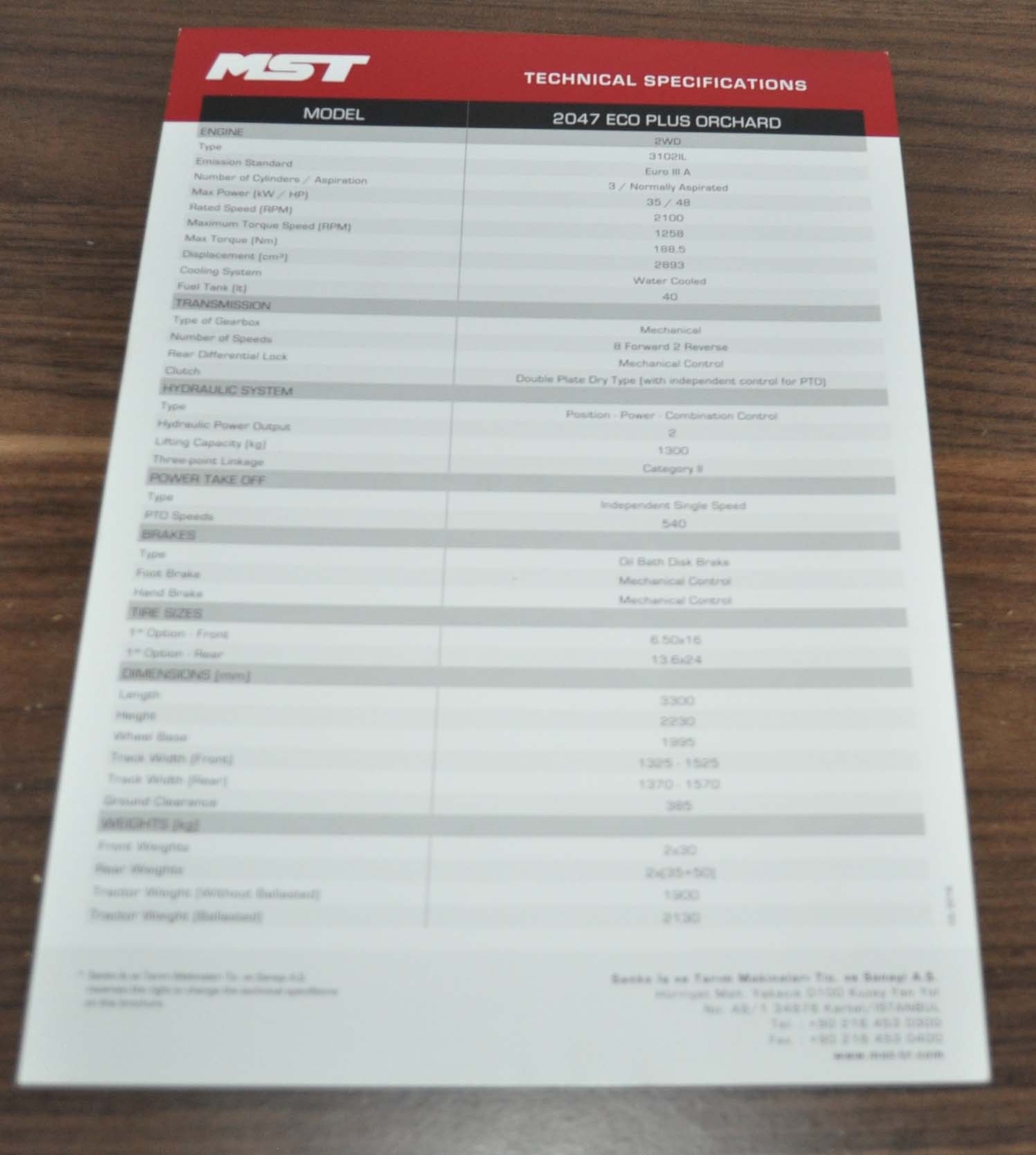 MST 2047 Eco Plus Tractor Sanko Turkey Brochure Prospekt