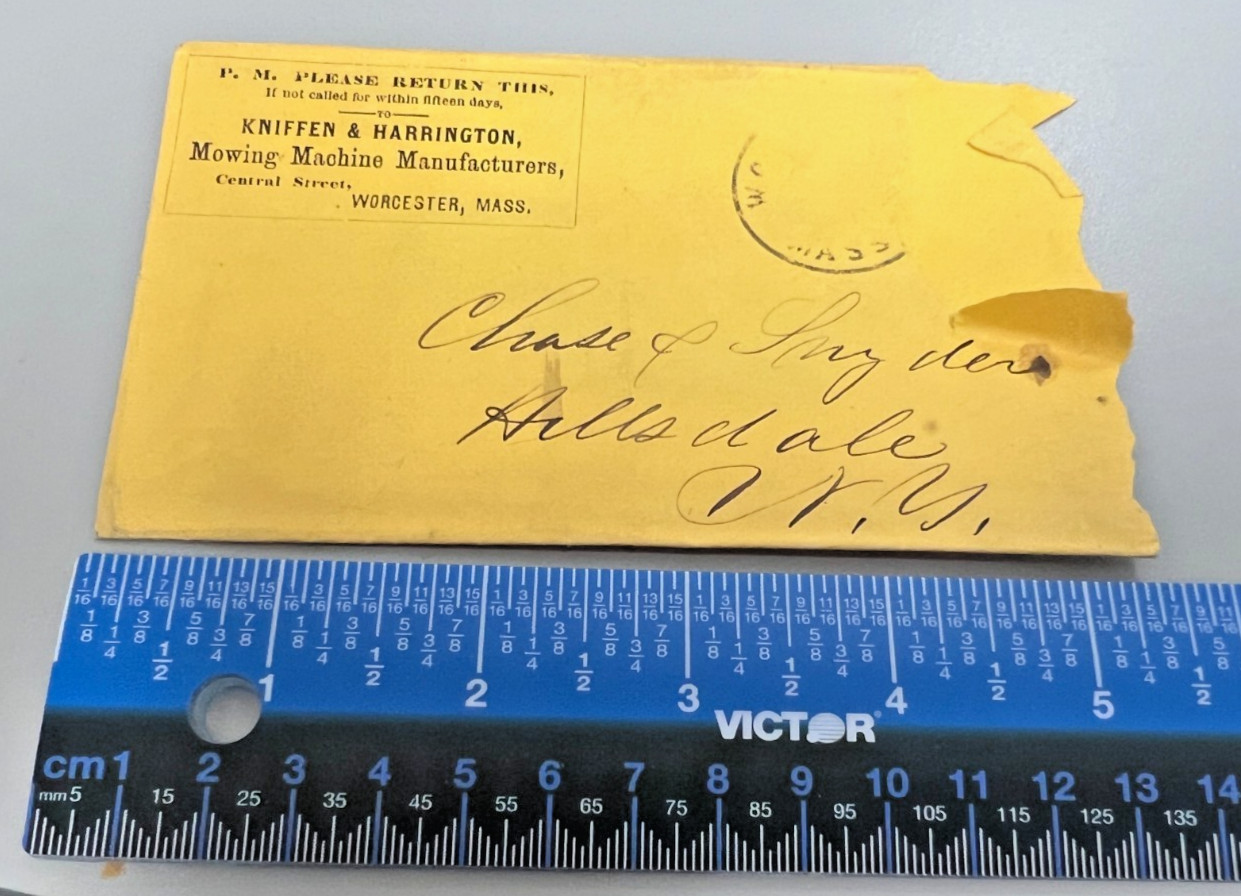 Kniffen & Harrington Mowing Machine Manufacturers Worcester MA to Hillsdale NY