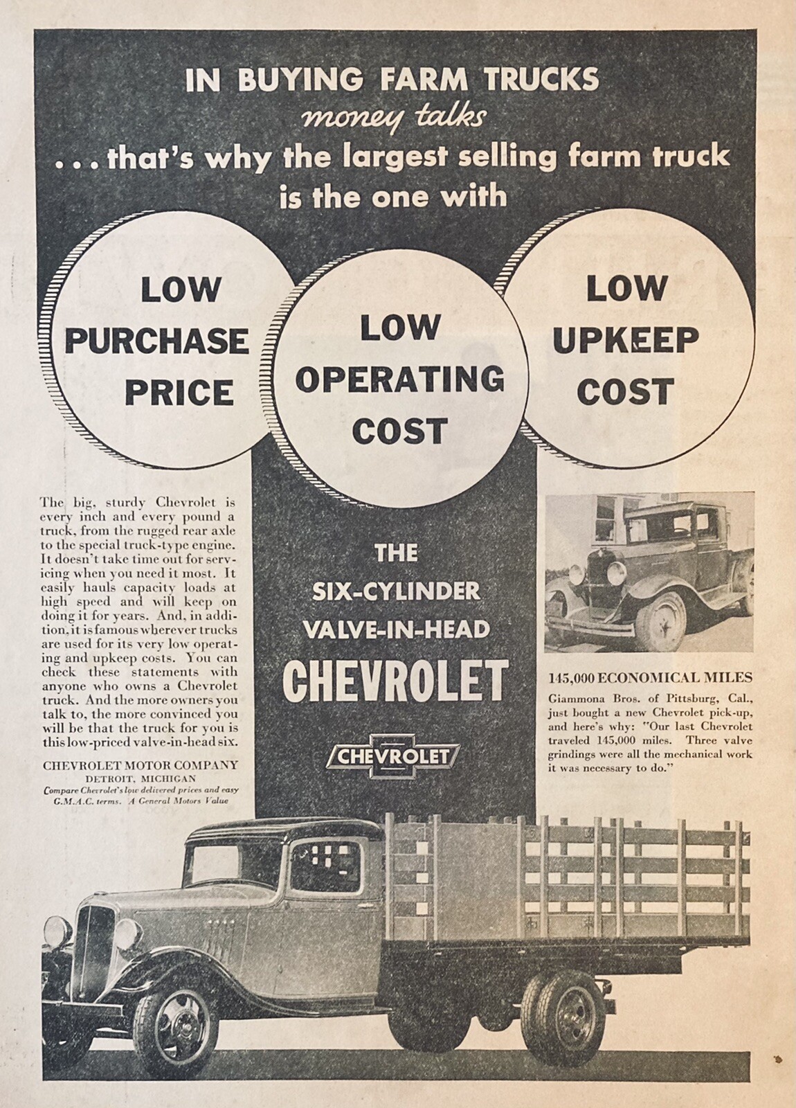 1934 AD.(XG19)~CHEVROLET MOTOR CO. SIX-CYLINDER FARM TRUCKS