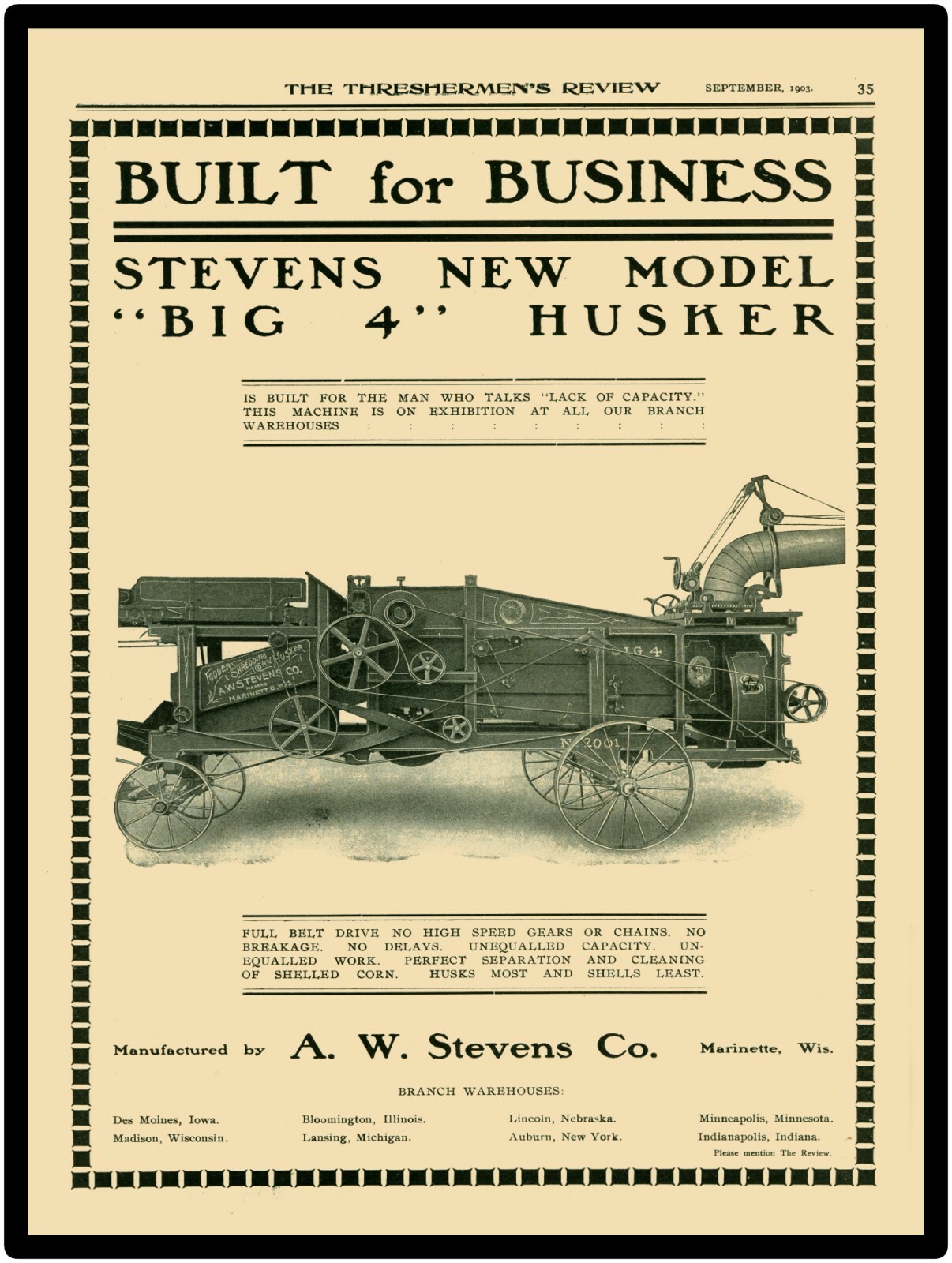 1903 A.W. Stevens Husker NEW Metal Sign 24″ x 30″ USA STEEL XL Size – 7 lbs