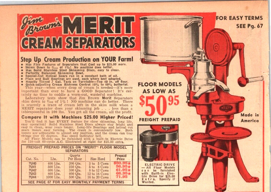 1943 Print Ad MERIT CREAM SEPARATORS 9.5″ x 6.5″ Jim Brown product