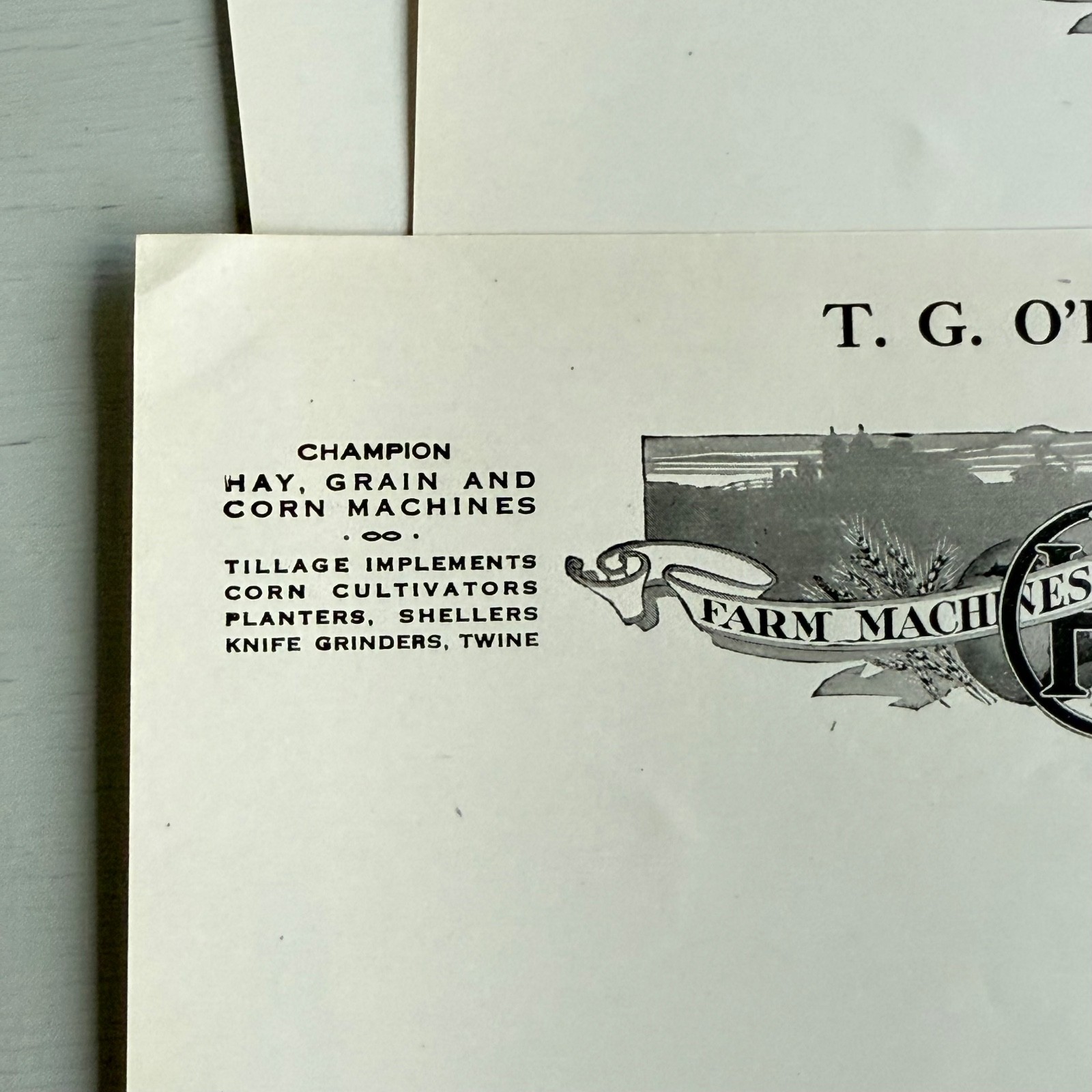 3 Vintage T.G. O’Donnell Letterhead Advertising Ellsworth KS Farm Implements