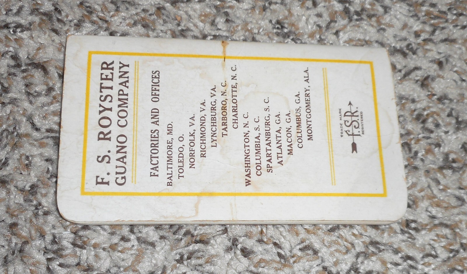 1920 Fs Royster Guano Co Baltimore MD Maryland Fertilizer Notepad Advertising