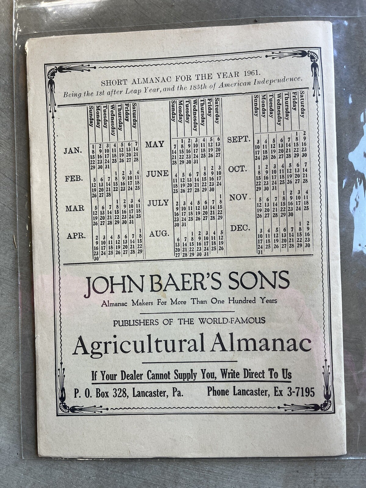 VINTAGE FARMERS AGRICULTURAL ALMANACS, BAER’S LANCASTER PA 1961