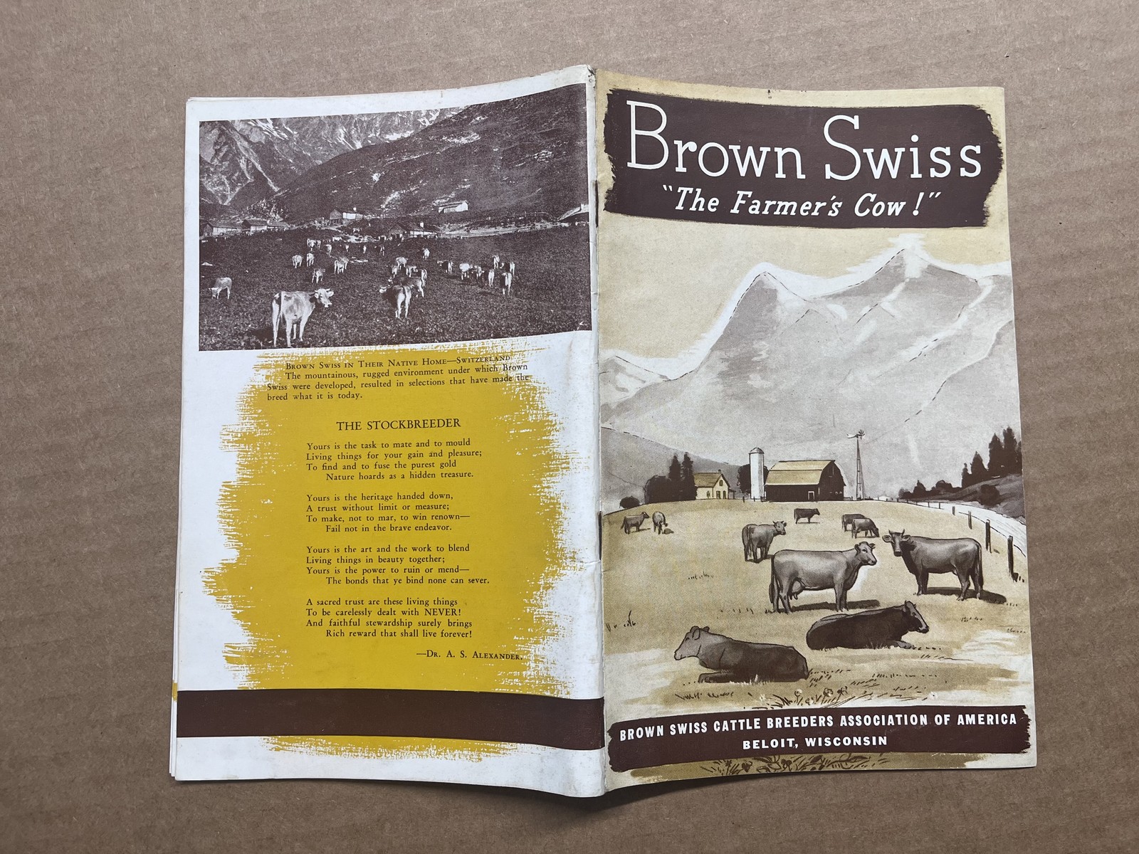 1942 Brown Swiss Cattle Breeders Association Farmer’s Cow Booklet Dairy Vintage