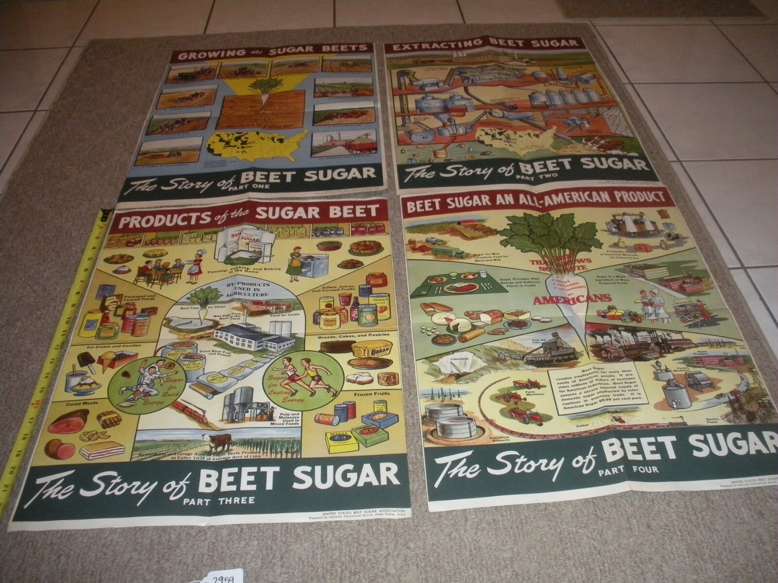 Rare Vintage 1950’s? Extracting STORY Beet Sugar food Factory COMPLETE SET OF 4