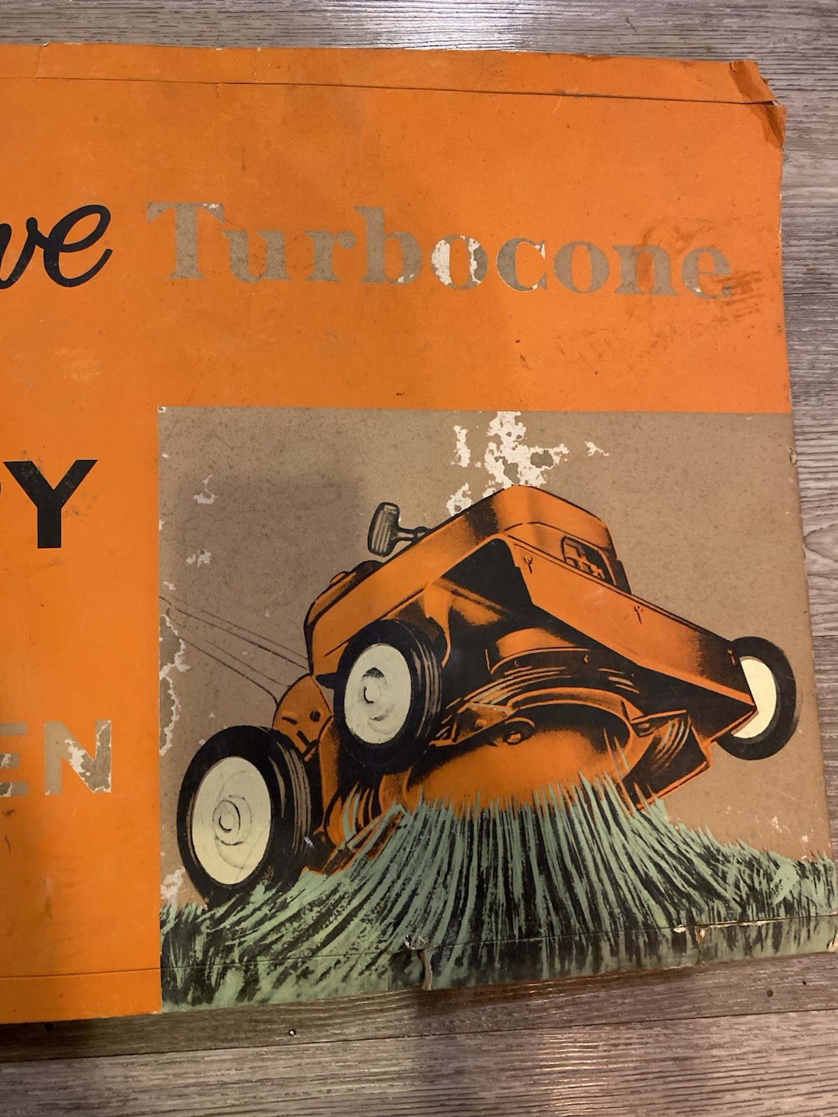Vintage Jacobsen Mower Turbocone Rotary Advertising Sign Orange Black 24″ x 17″