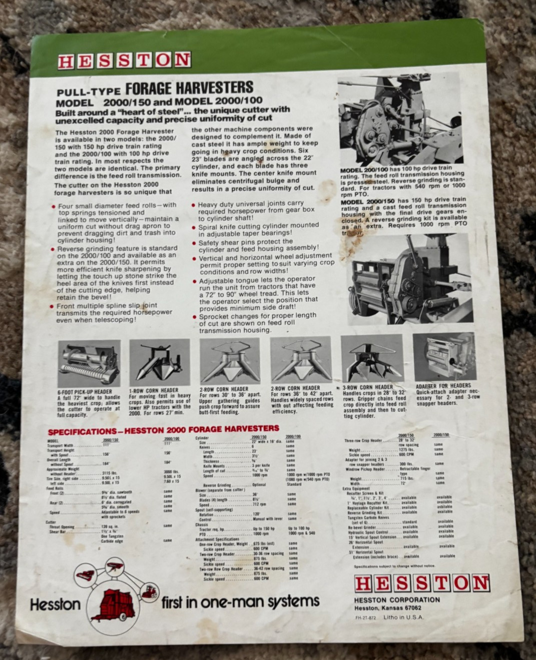 Hesston 2000 Forage Harvester For 1972 Brochure DCPA26