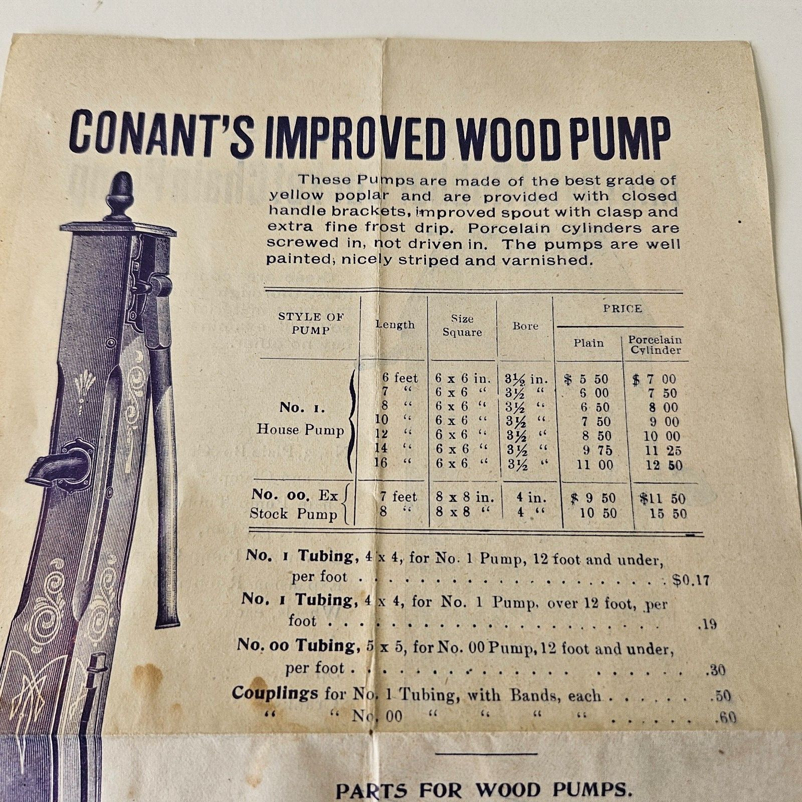 Late 1800’s Conant Co Bangor Maine Sales Brochure Wood & Bucket Chain Water Pimp