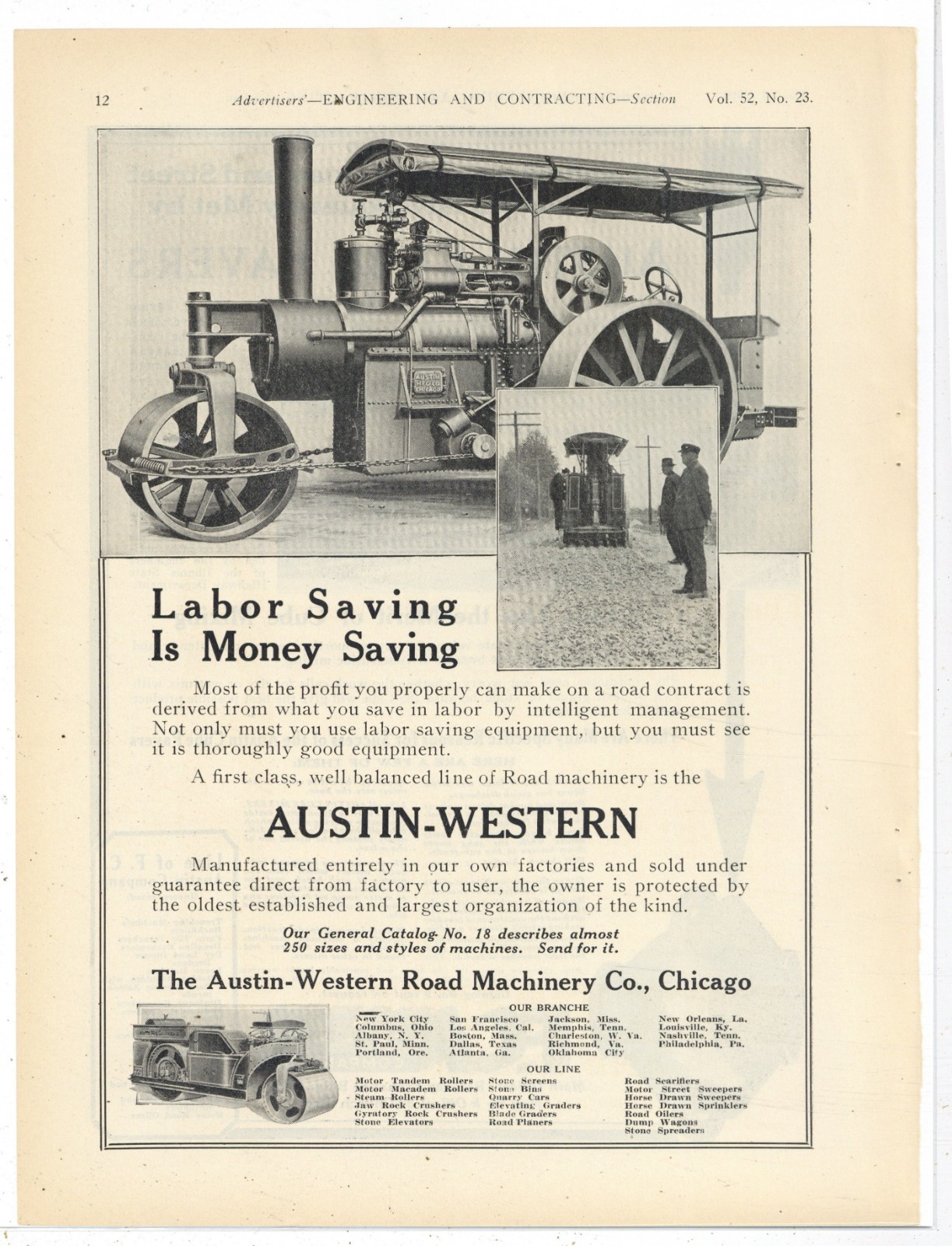 1919 Austin Western Road Machinery of Chicago Ad: Steam Road Roller, Dealer List