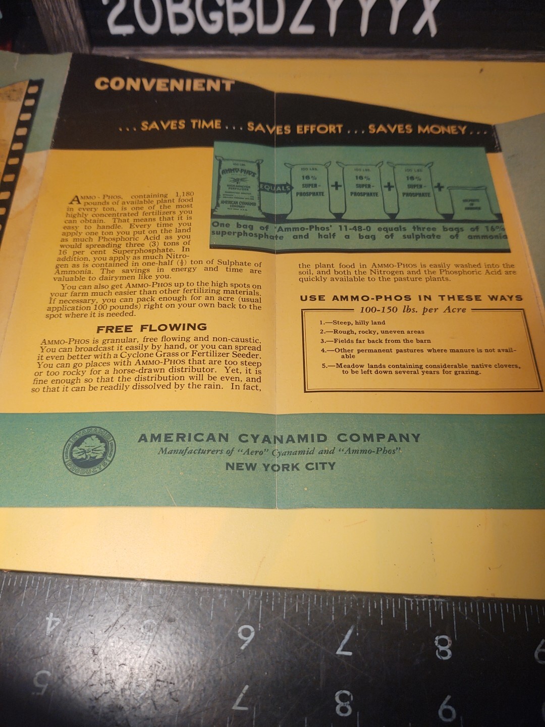 VTG Ammo-phos AMERICAN CYANAMID NYC Fertilizer Dairy Farming Print ADVERTISING