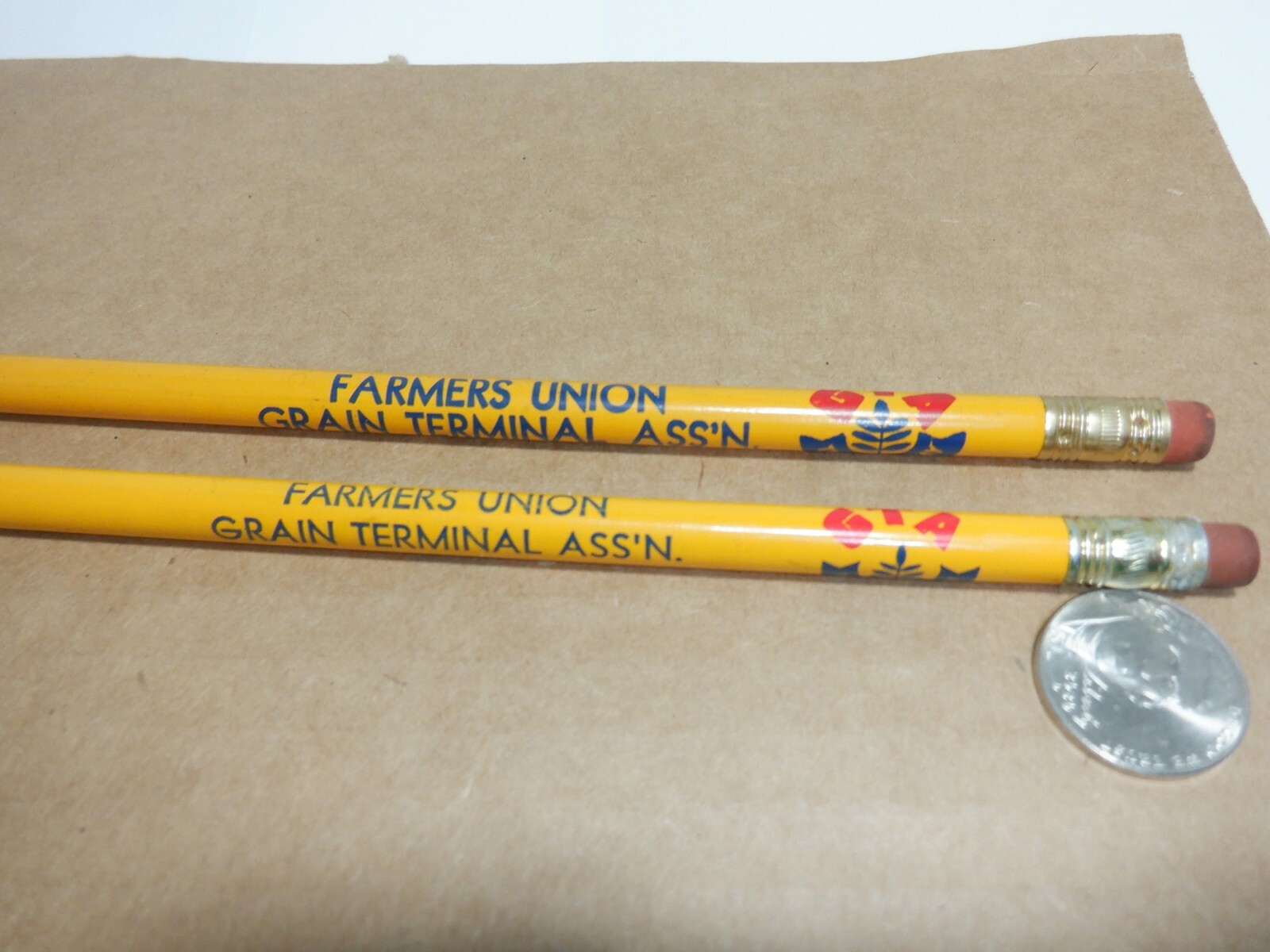 VINTAGE FARMERS UNION GRAIN TERMINAL ASS’N GTA PENCILS DIFFERENT UNSHARPENED NOS