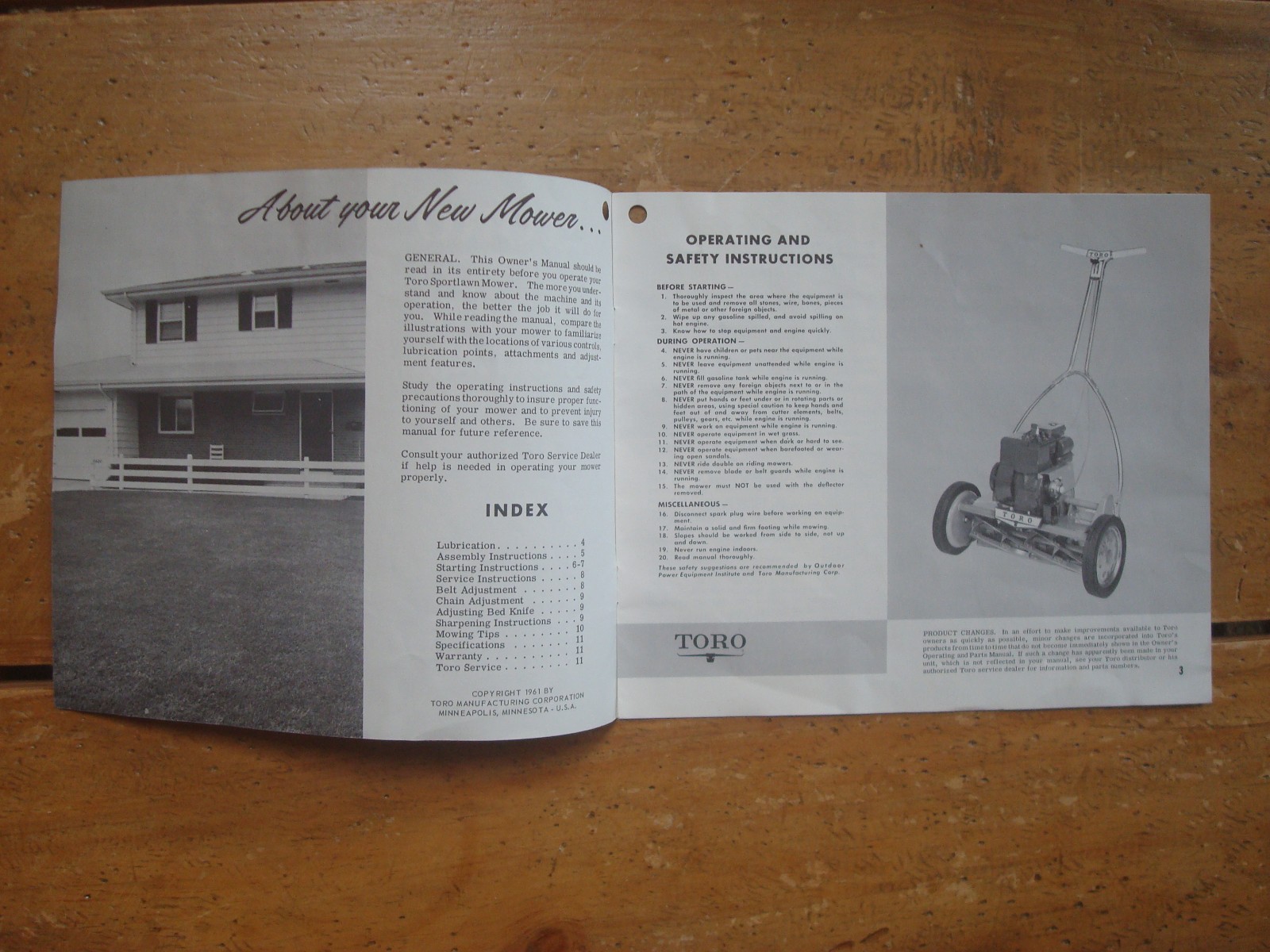 1961 Toro 18″ and 21″ Sportlawn Reel Mowers Owner’s Operating, Instruction Manua