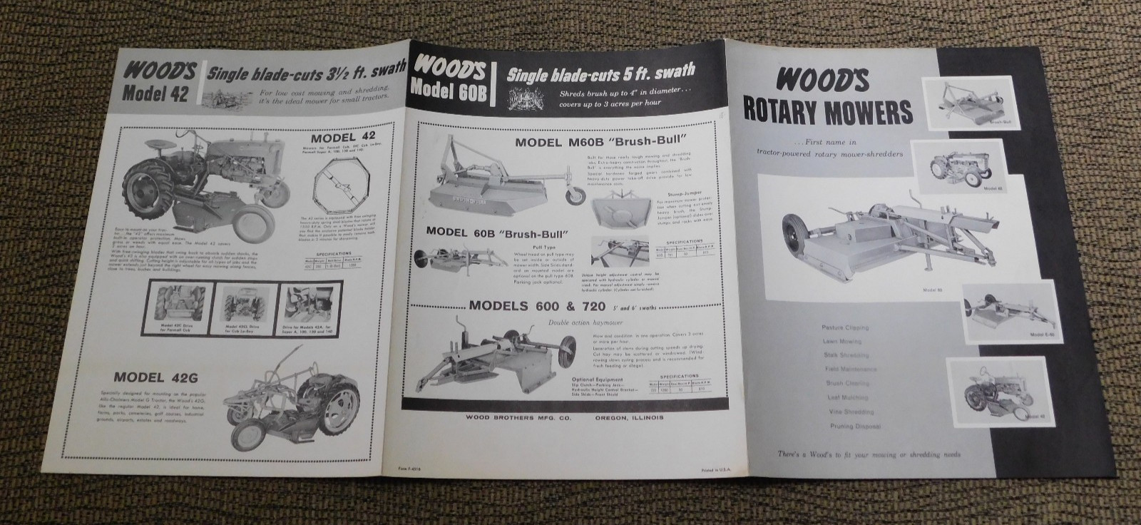 1950’s Wood’s Rotary Mower E-60 80 81 62 42 42G 114 59 EM60 Brush-Bull Brochure