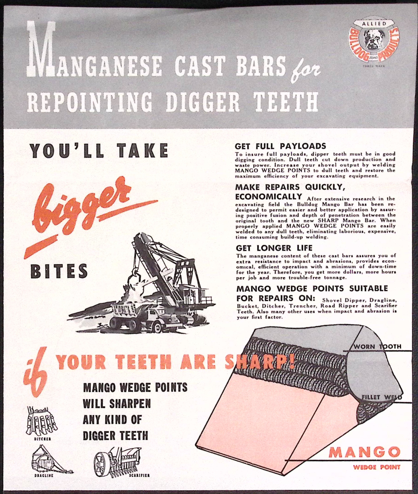 1950 Manganese Cast Bars Dogger Teeth Allied Steel & Tractor Products Brochure