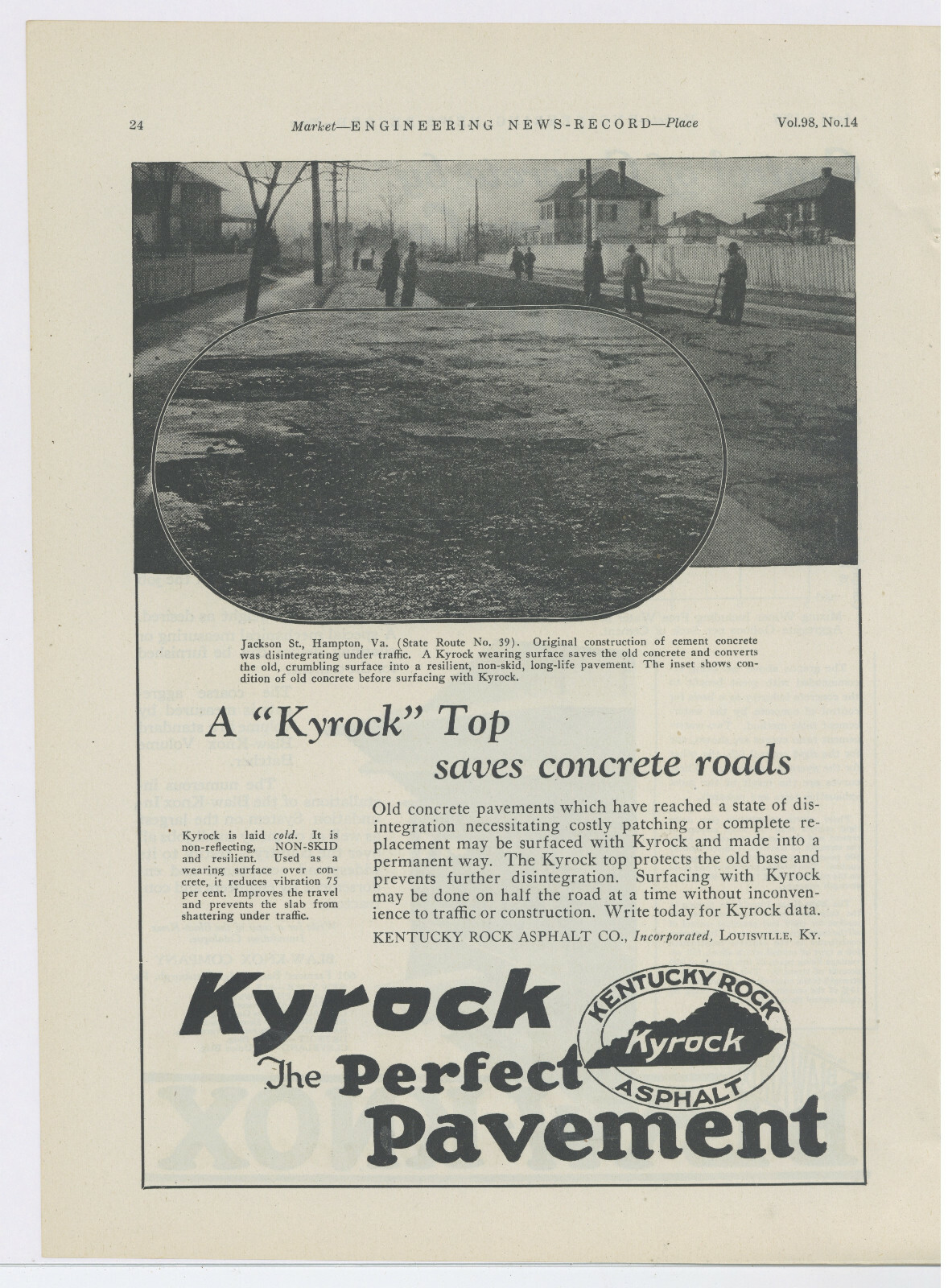 1927 Kyrock Advertisement: Jackson St. Hampton Virginia (St. Rt. 39) Picture