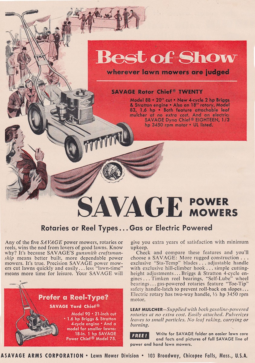 1954 Savage Power Mowers: Best Of Show Vintage Print Ad