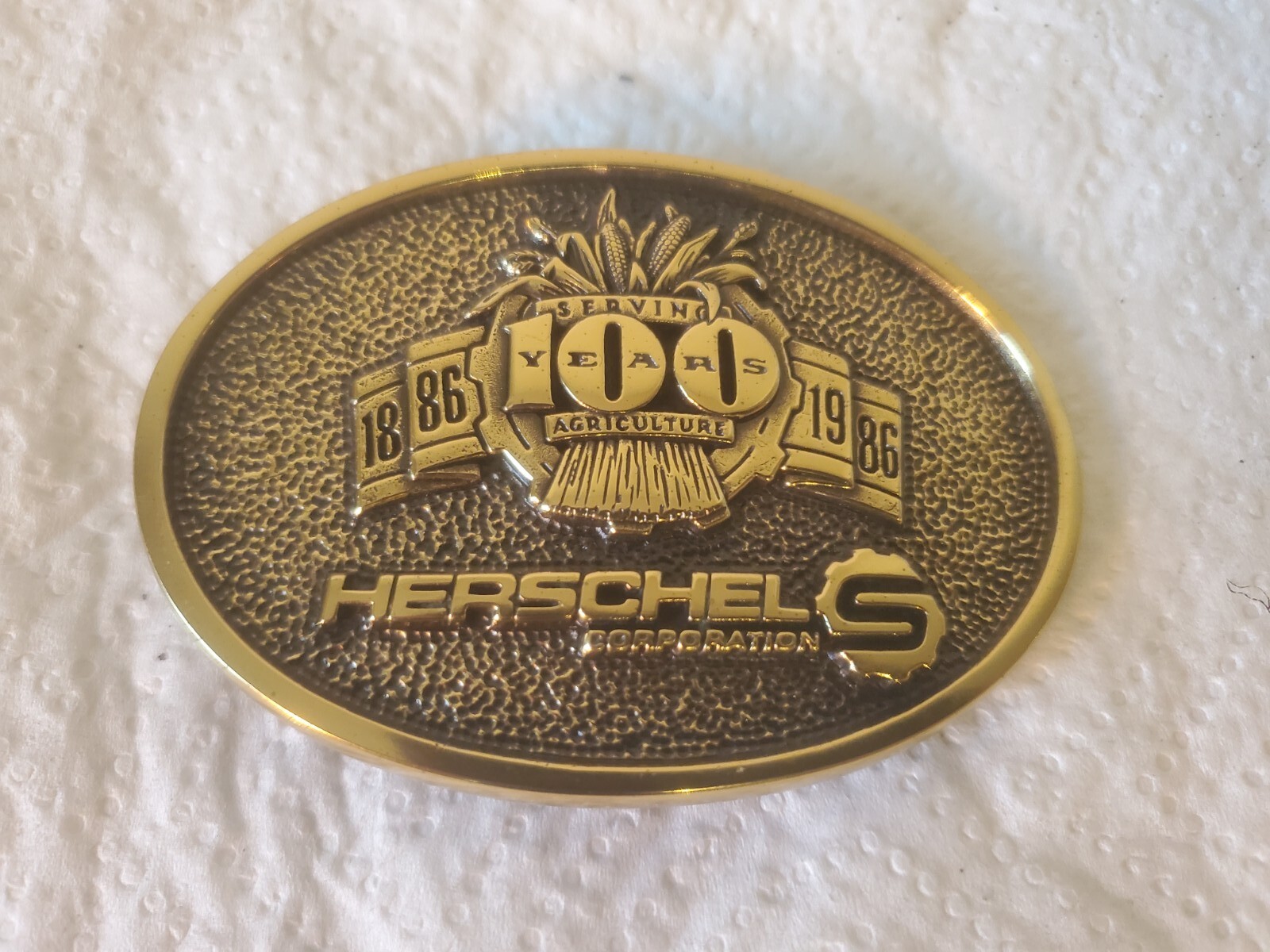 Metal Belt Buckle Herschel Corporation 100 Years 1886 1986 Serving Agriculture