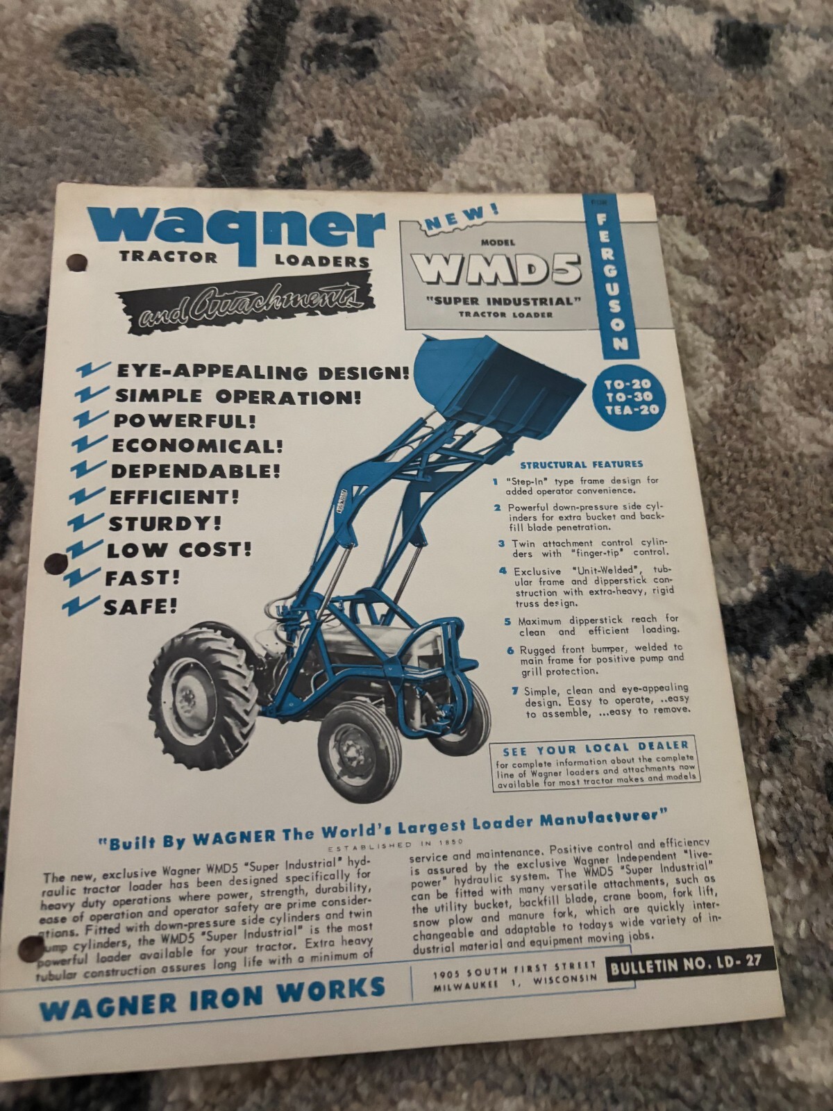 Wagner WFL-1 Loader For Ferguson TO-20 TO-30 YEA-20 Tractor Brochure FCCA25