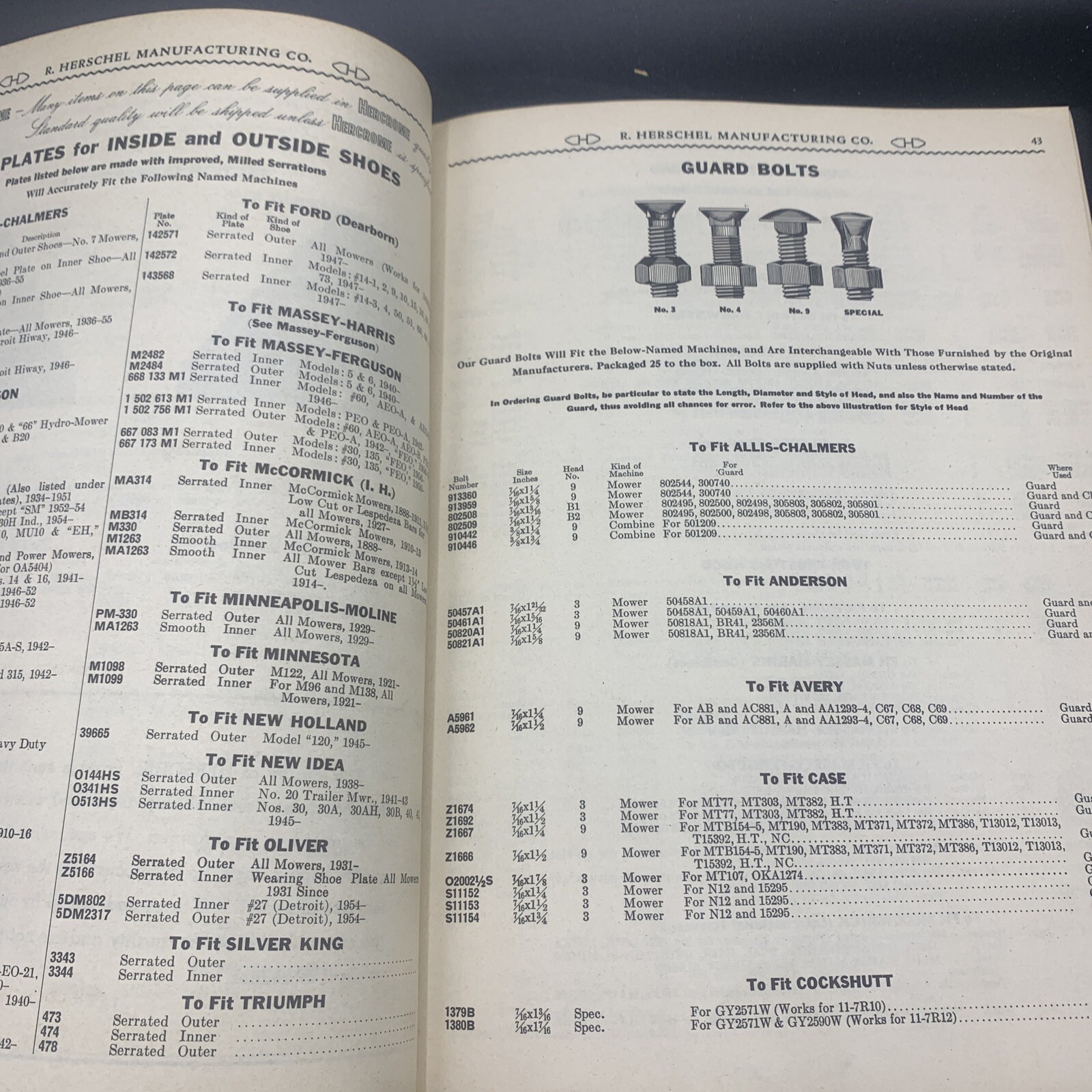 1959 Des Moines Iron Co Repair Parts Catalog Mowers/Combines/Swathers/Harvester