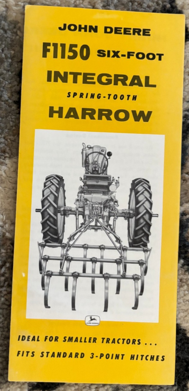 John Deere F1150 Integral Spring Tooth Harrow For 1957 Brochure AMIL26