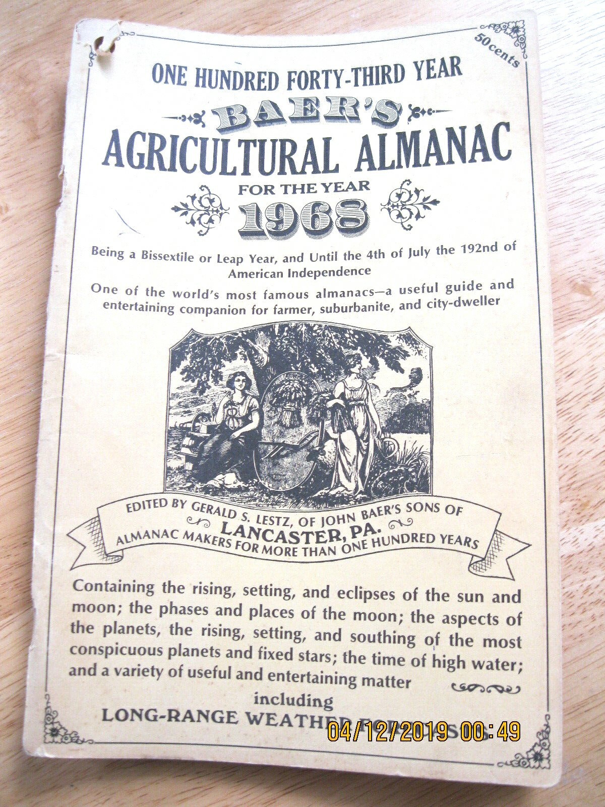 Booklet Baer’s Agricultural Almanac for the Year 1968 with Weather Forcasts