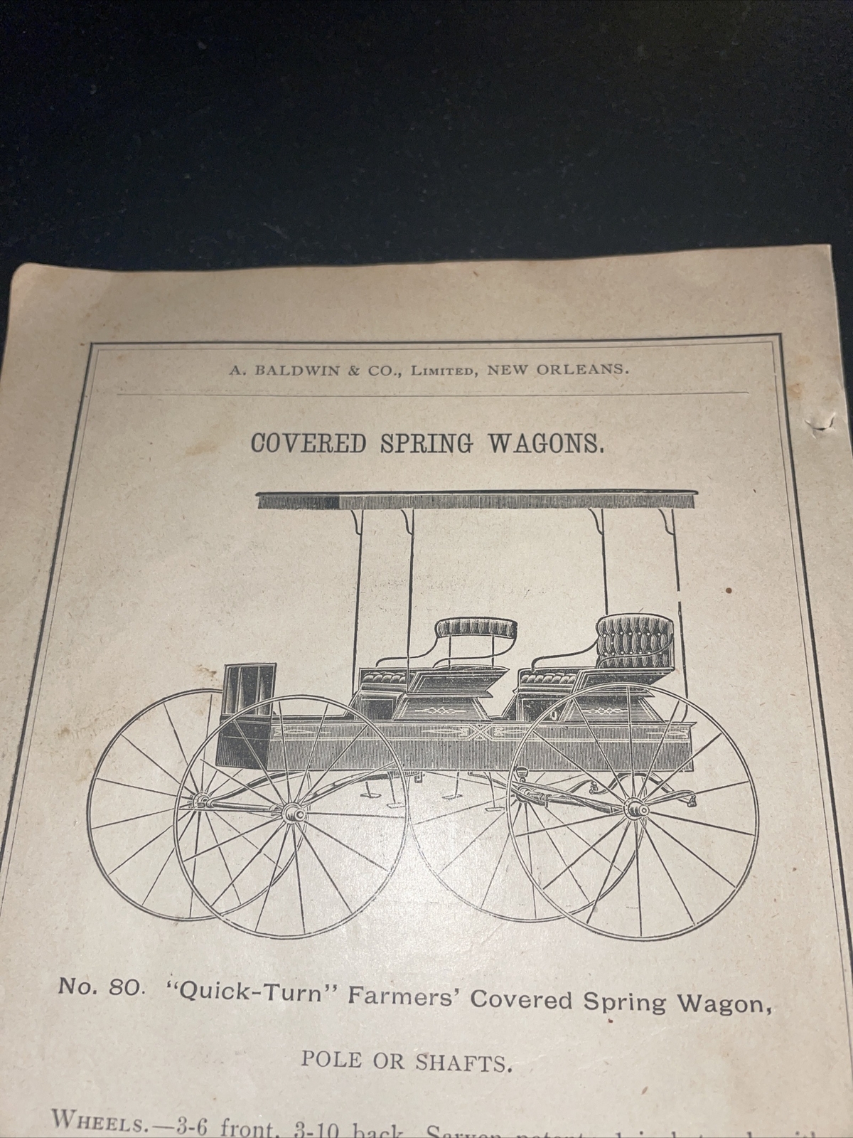 1891 Baldwin – Farmer’s Spring Wagon – Farm Advertising – New Orleans