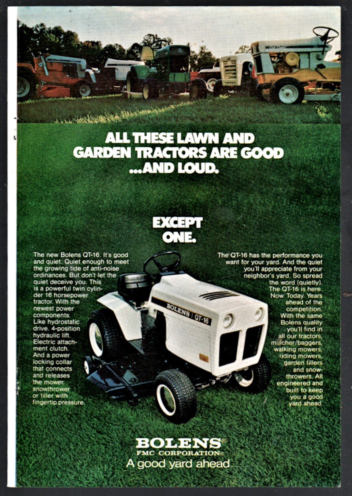 1973 BOLENS QT-15 Garden Tractor Riding Lawn Mower Vintage Photo AD Advertising