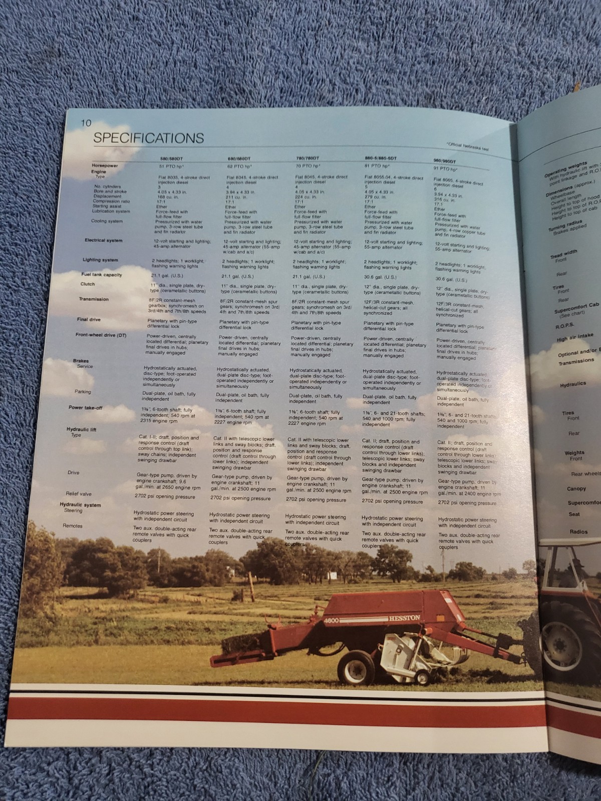 Vintage 1982 Fiat Hesston 80 Series 580-980 Tractors 50-90 PTO HP Sales BROCHURE