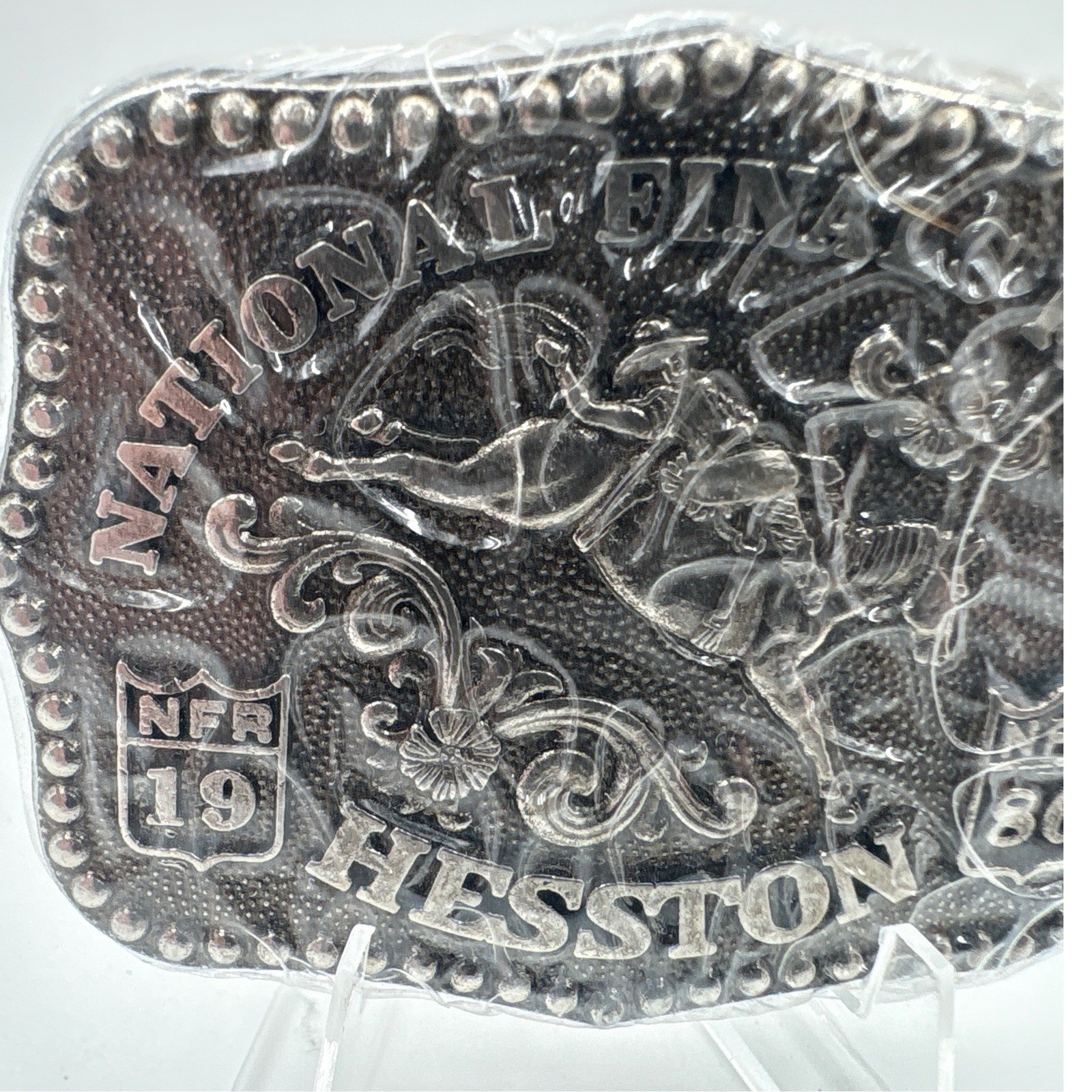 Hesston National Finals Rodeo Belt Buckle 1986 Commemorative Bronze Tone NIB