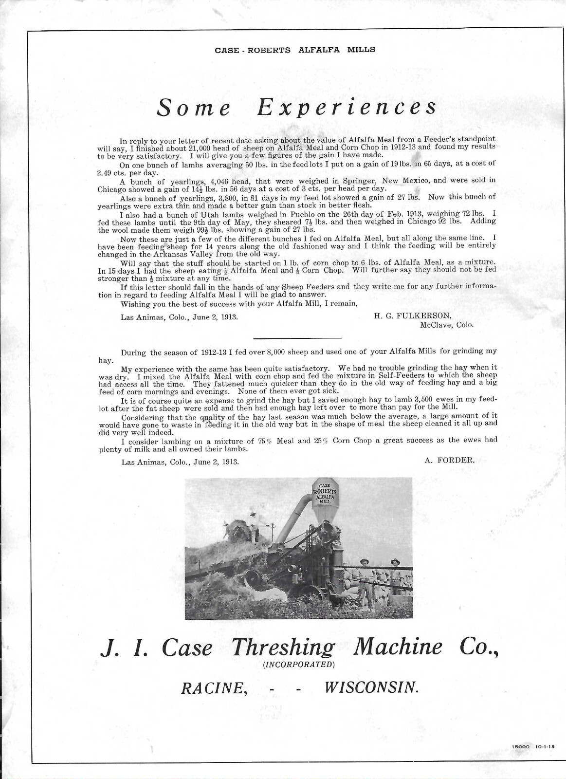 VTG 1913 CASE-ROBERTS ALFALFA MILLS CATALOG! J I CASE THRESHING MACHINE CO! JI