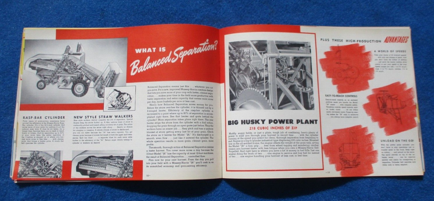 Massey Harris 1950’s Combine Sales Booklet Many Full Color Pages Original NOS