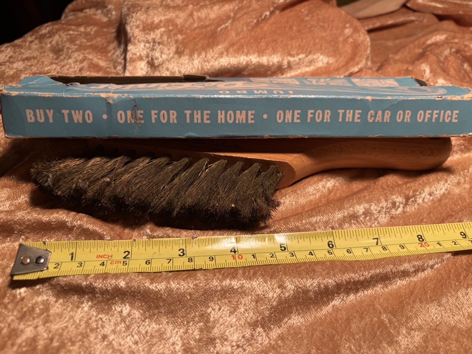 Vintage Advertising delinter wire bristles Jumbo wood handle 9” clothes fabric
