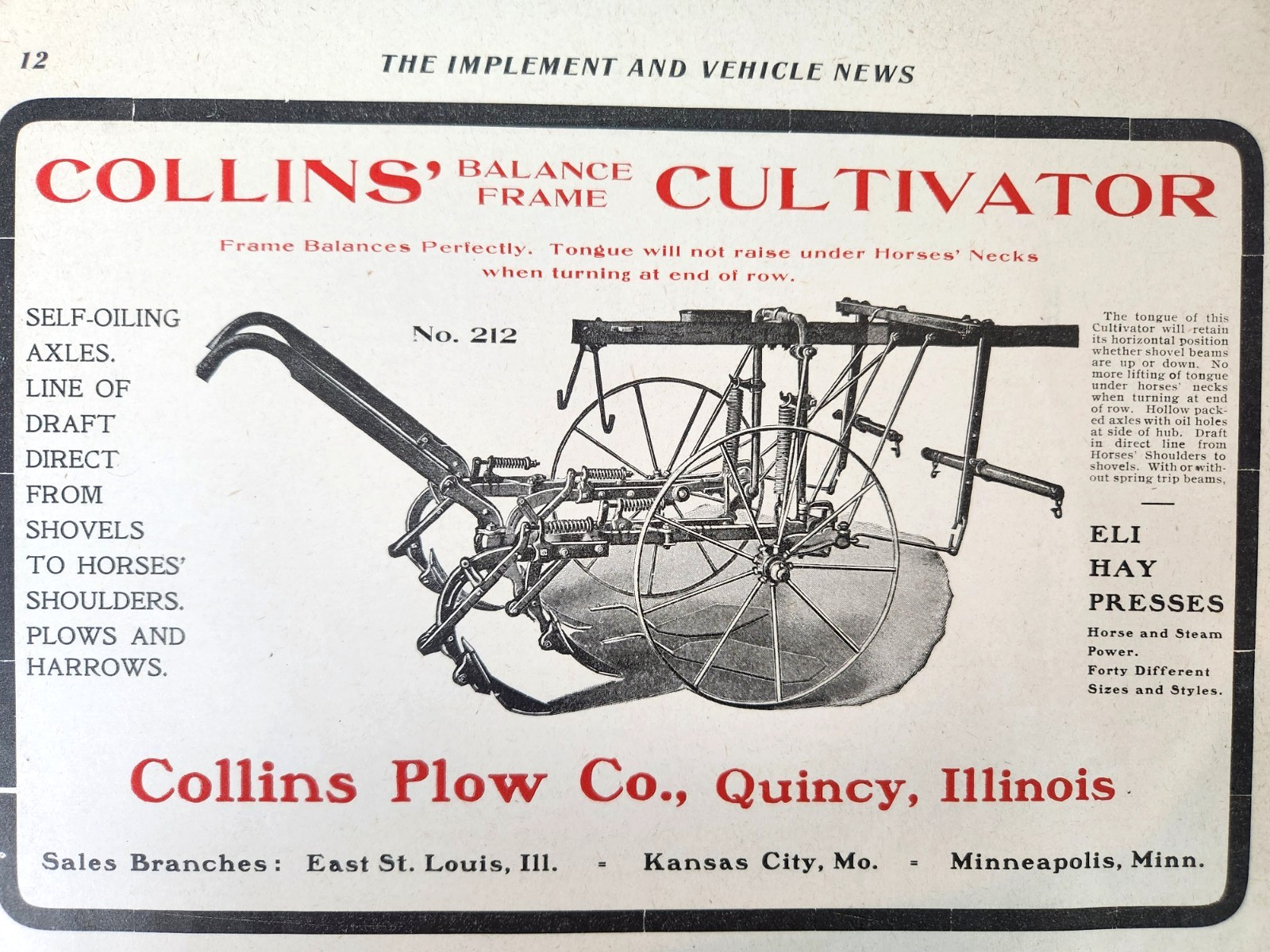 Collins Plow Quincy Illinois Farm Farming Equipment Ad Antique 1903 Clipping