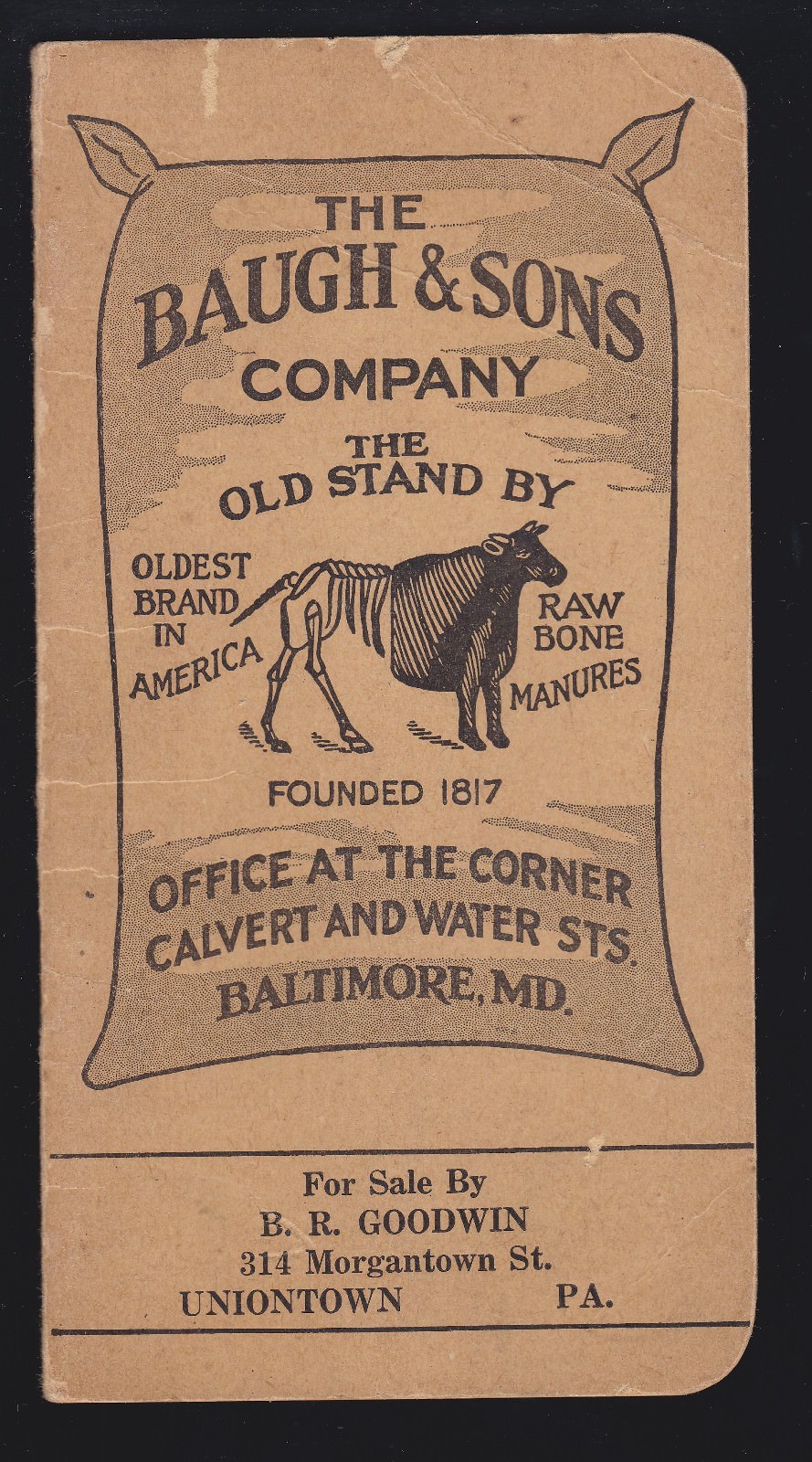 US Vintage ” The Baugh & Sons Co.” Raw Bone Manures Advertising Notebook