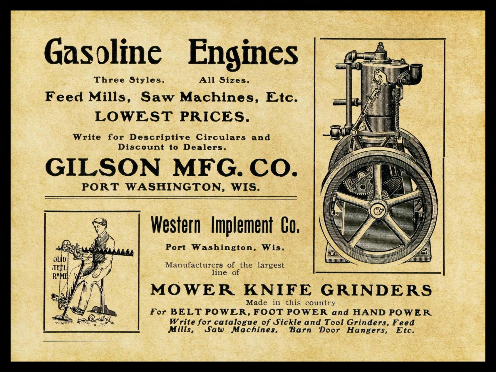 1905 Gilson Gas Engine Company NEW Metal Sign 24″x30″ USA STEEL XL Size 7 lbs.