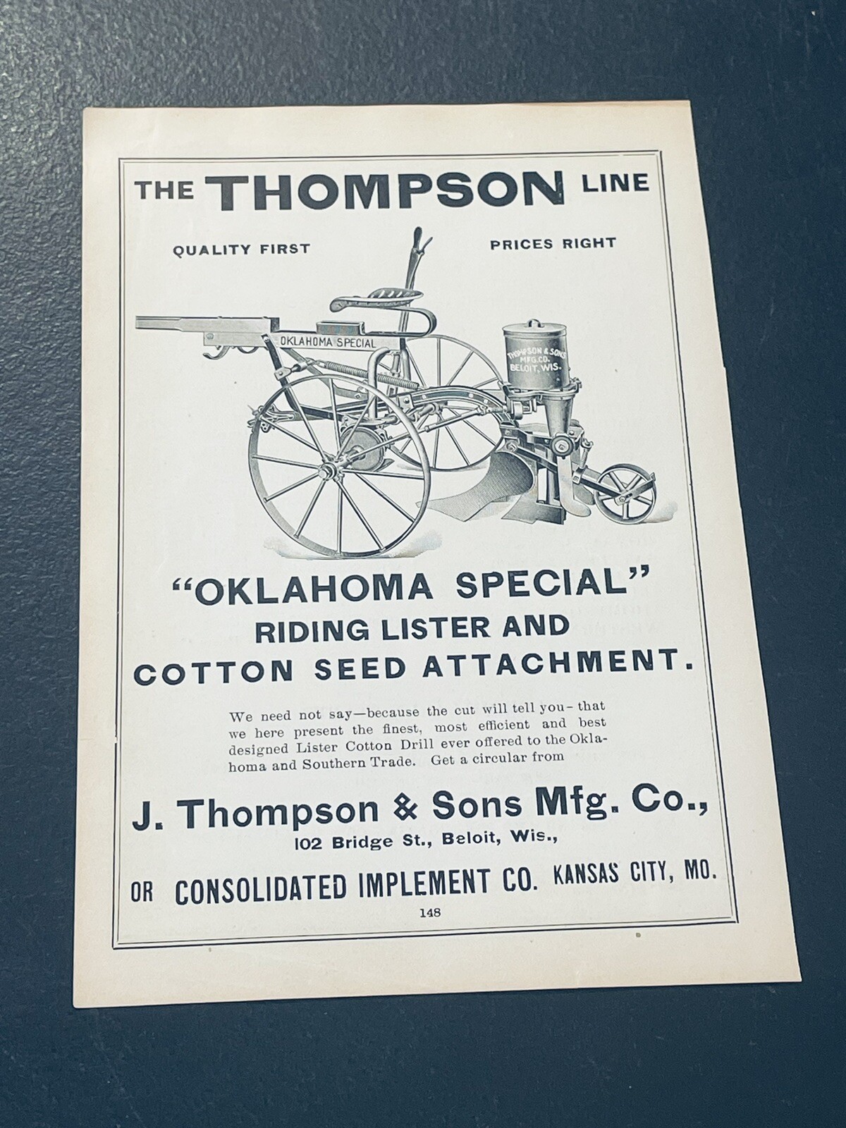 ORIGINAL 1907 Oklahoma Special Implement Farm Advertising – Kansas City