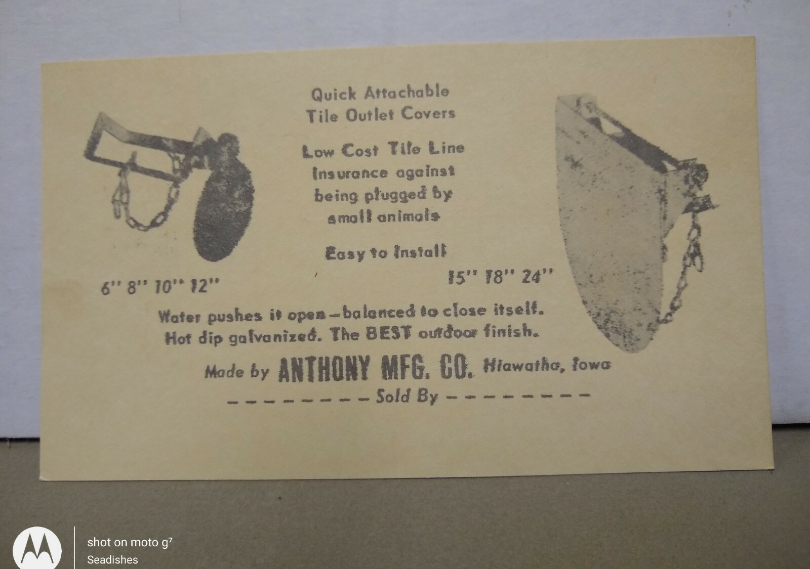 Vintage Anthony Mfg. Co. Hiawatha Iowa Sales Postcard Tile Outlet Covers 2¢