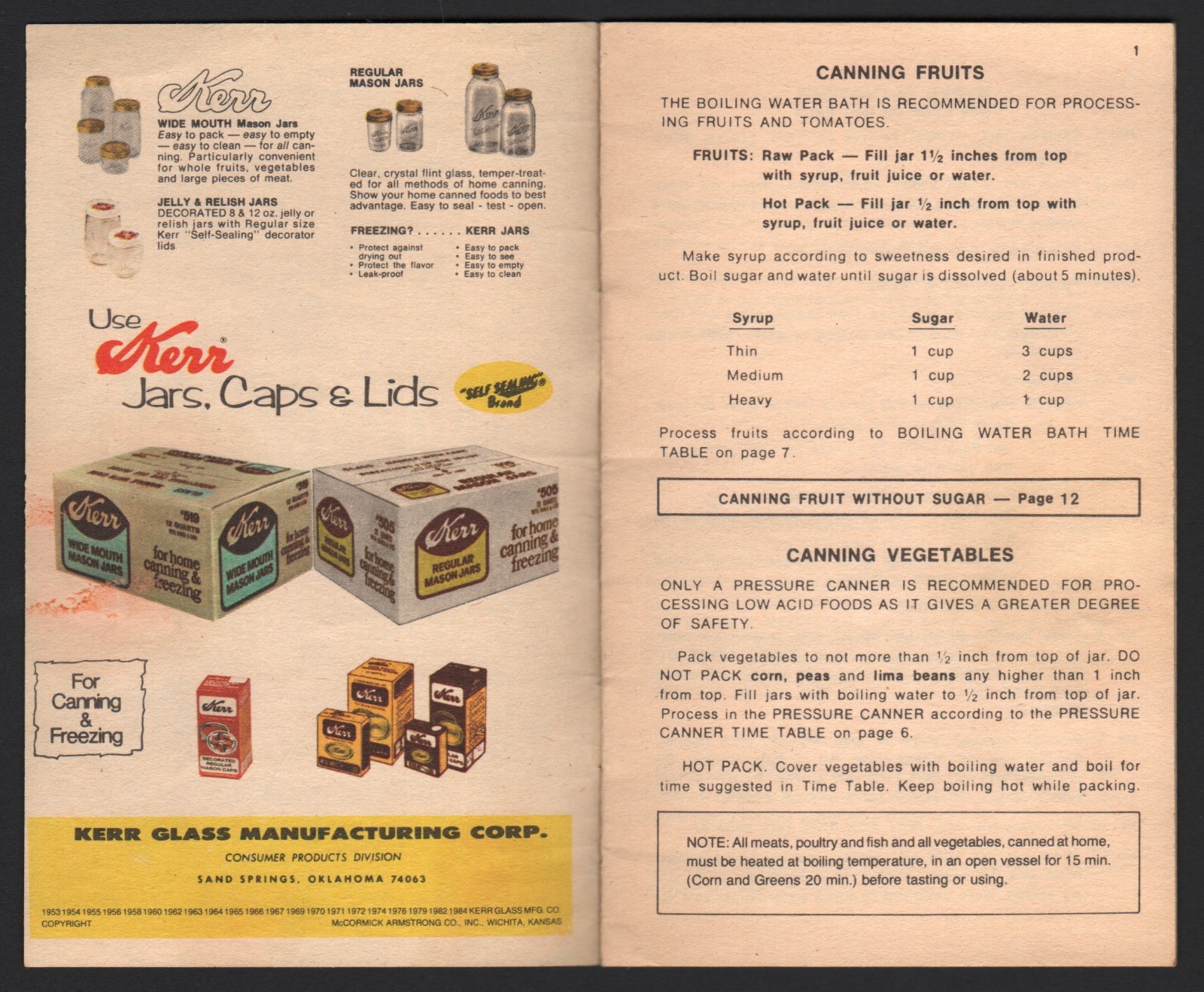 Kerr “Self Sealing” Instruction Guide to Home Canning and Freezing – 1984