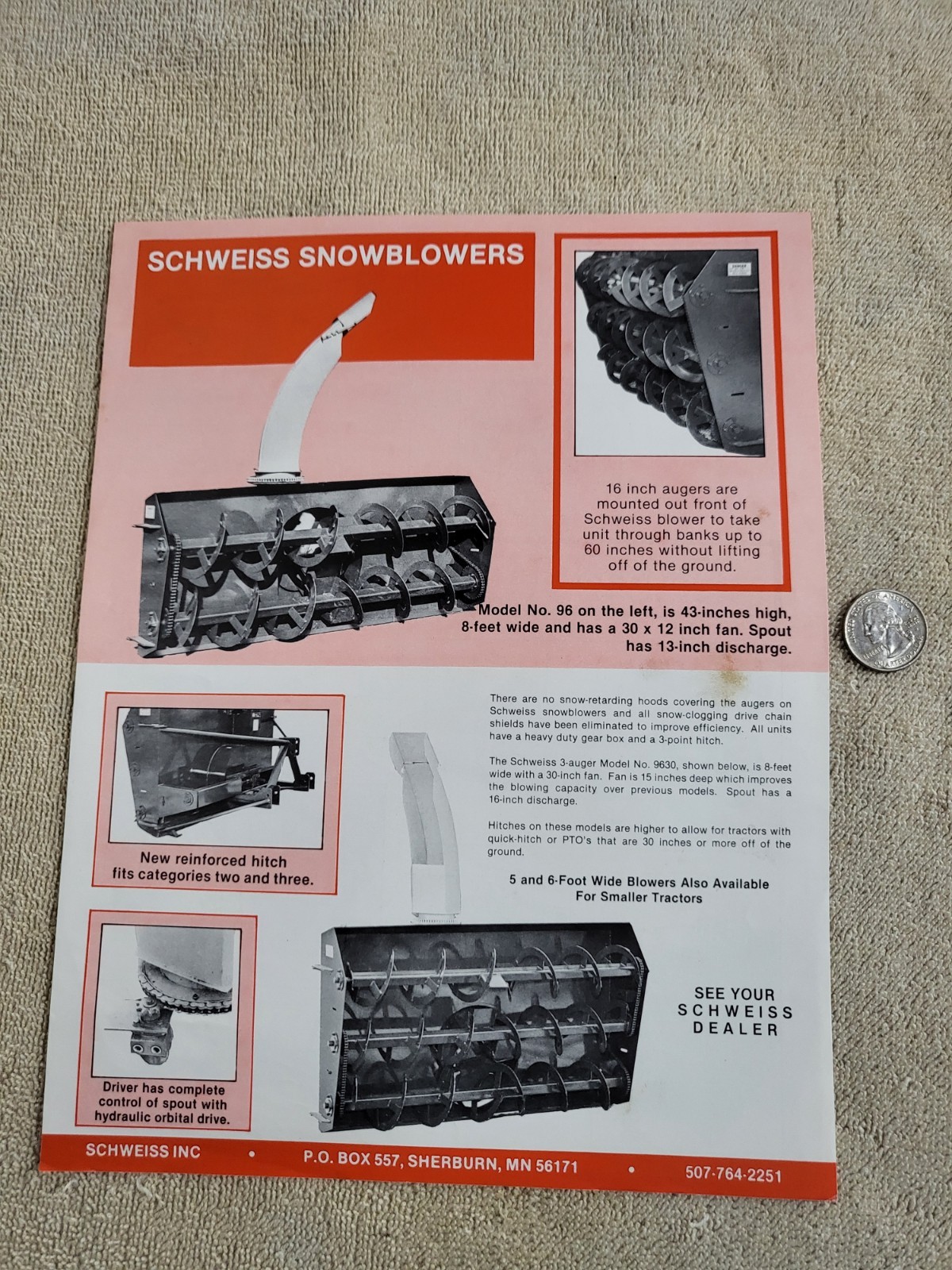 Vintage 1970s SCHWEISS Snowblower SALES BROCHURE Log Splitter Wood Stove Trailer
