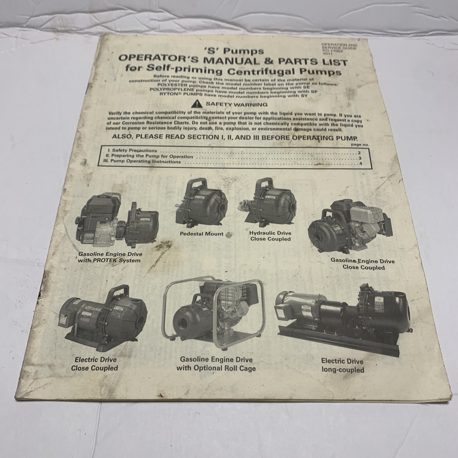 Pacer Pumps ‘S’ Self-Priming Centrifugal Pumps Operator’s Manual & Parts List