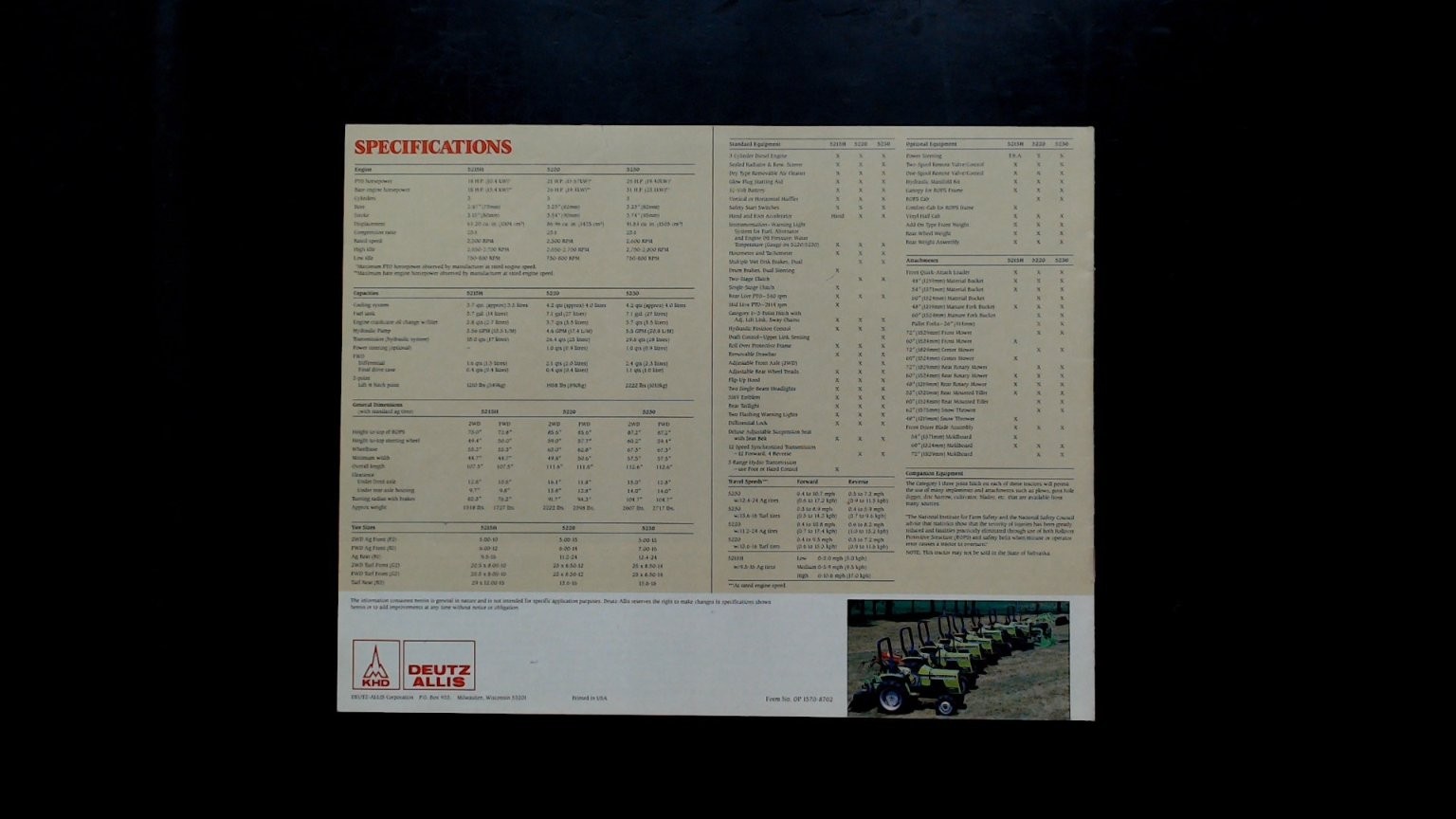 Deutz Allis 5200 Series Compact Tractor Brochure Vintage Agriculture