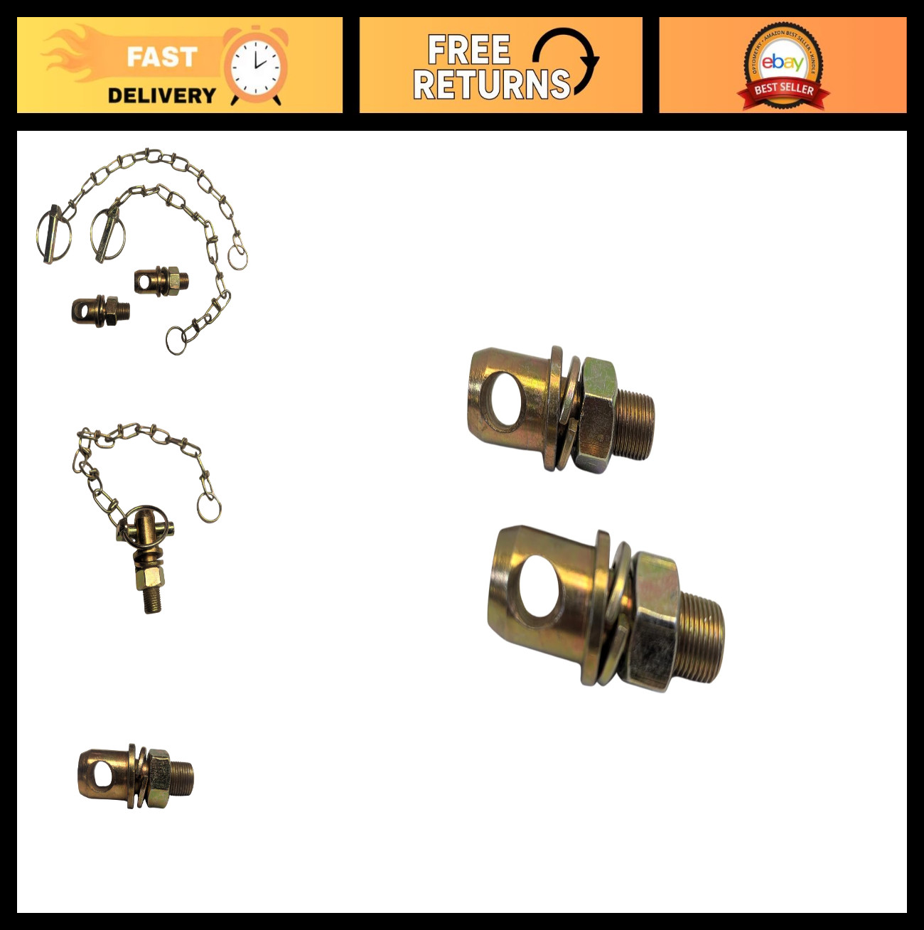 2 Pack Stabilizer Pins with Nuts & Washers for Tractors & Trailer Ramps, 7/8″ Di