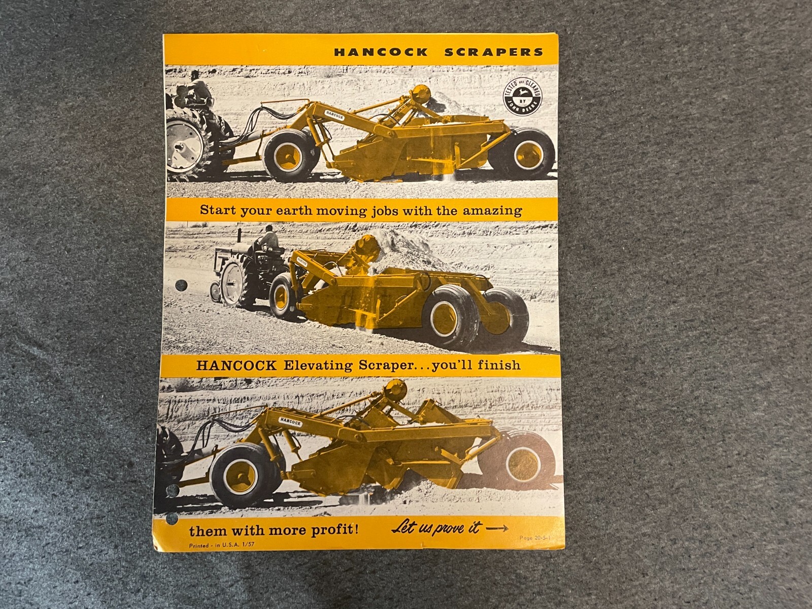 1950’s Hancock Scrapers Brochure Spec Sheet 5 Yard 8 Yard 4 Pages Vintage