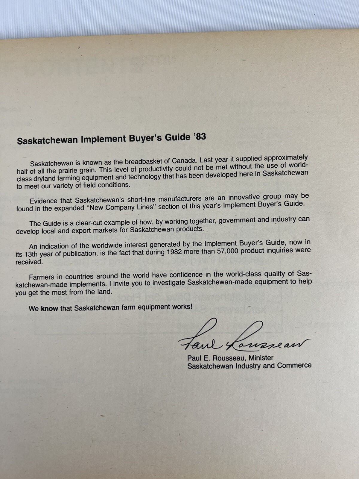 1983 Saskatchewan CANADA Implement Buyer’s Guide Brochure Catalog AGRICULTURAL