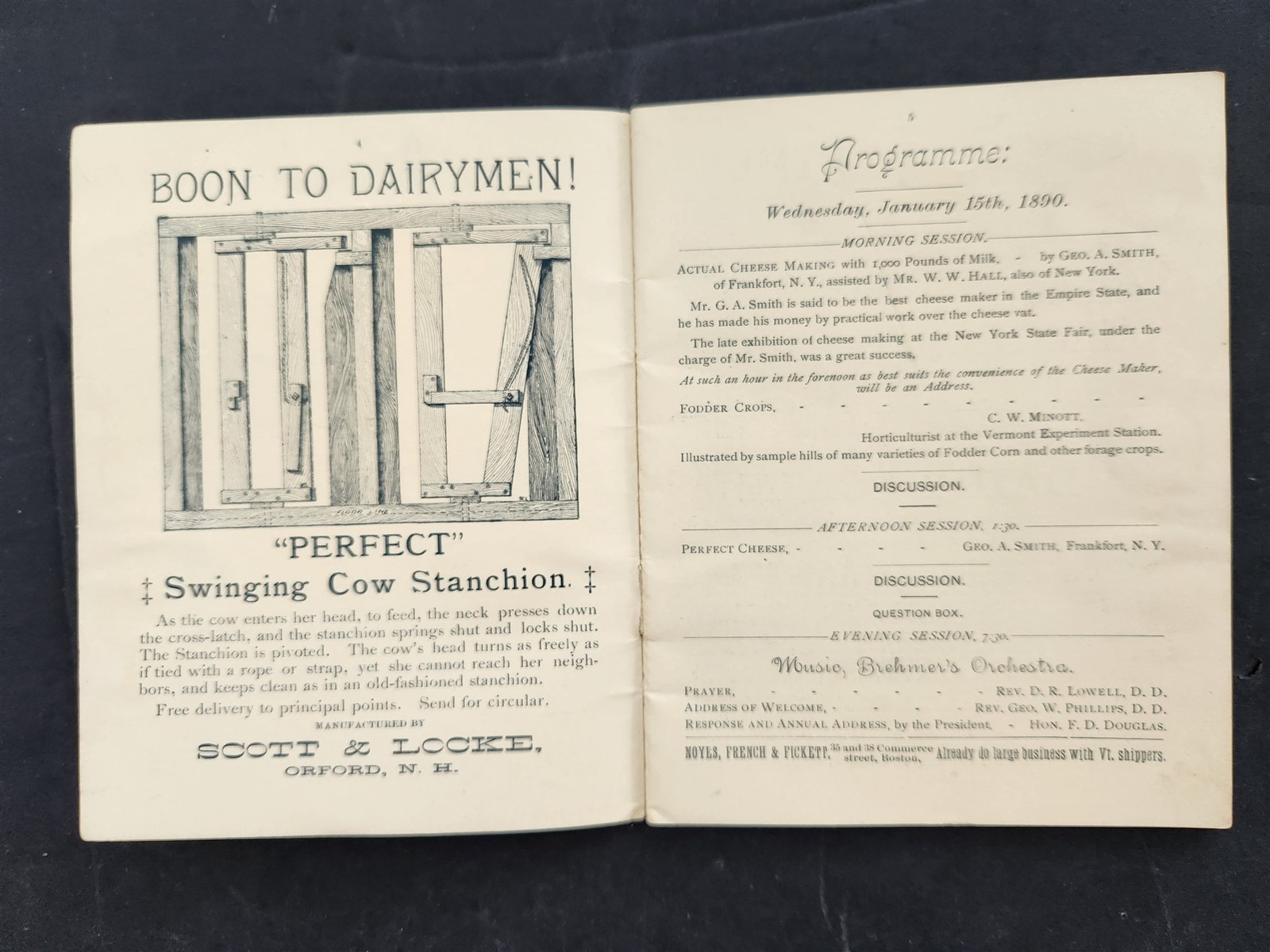 1890 antique VERMONT DAIRYMEN’S ASSOC w ADS PROGRAM EXHIBIT 29th annual meeting
